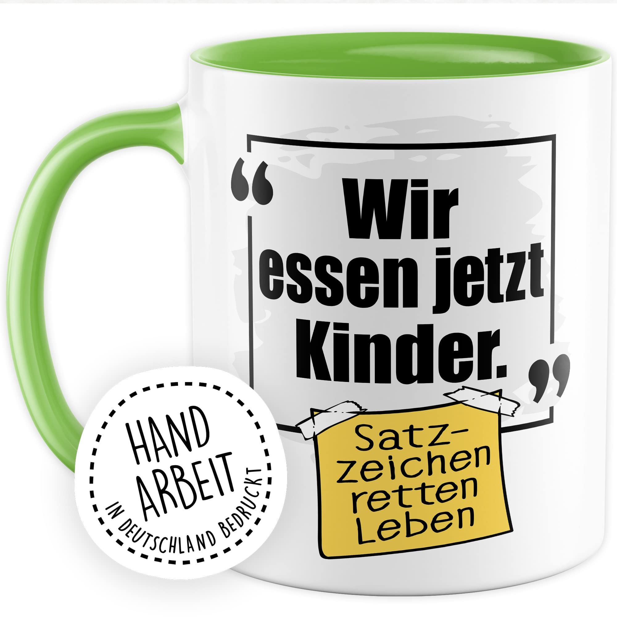 Lustige Tasse mit Spruch Kaffeetasse Grammatik Witz lustig Kaffee-Becher Zeichensetzung rettet Leben wir essen jetzt Kinder Interpunktion Deutsch