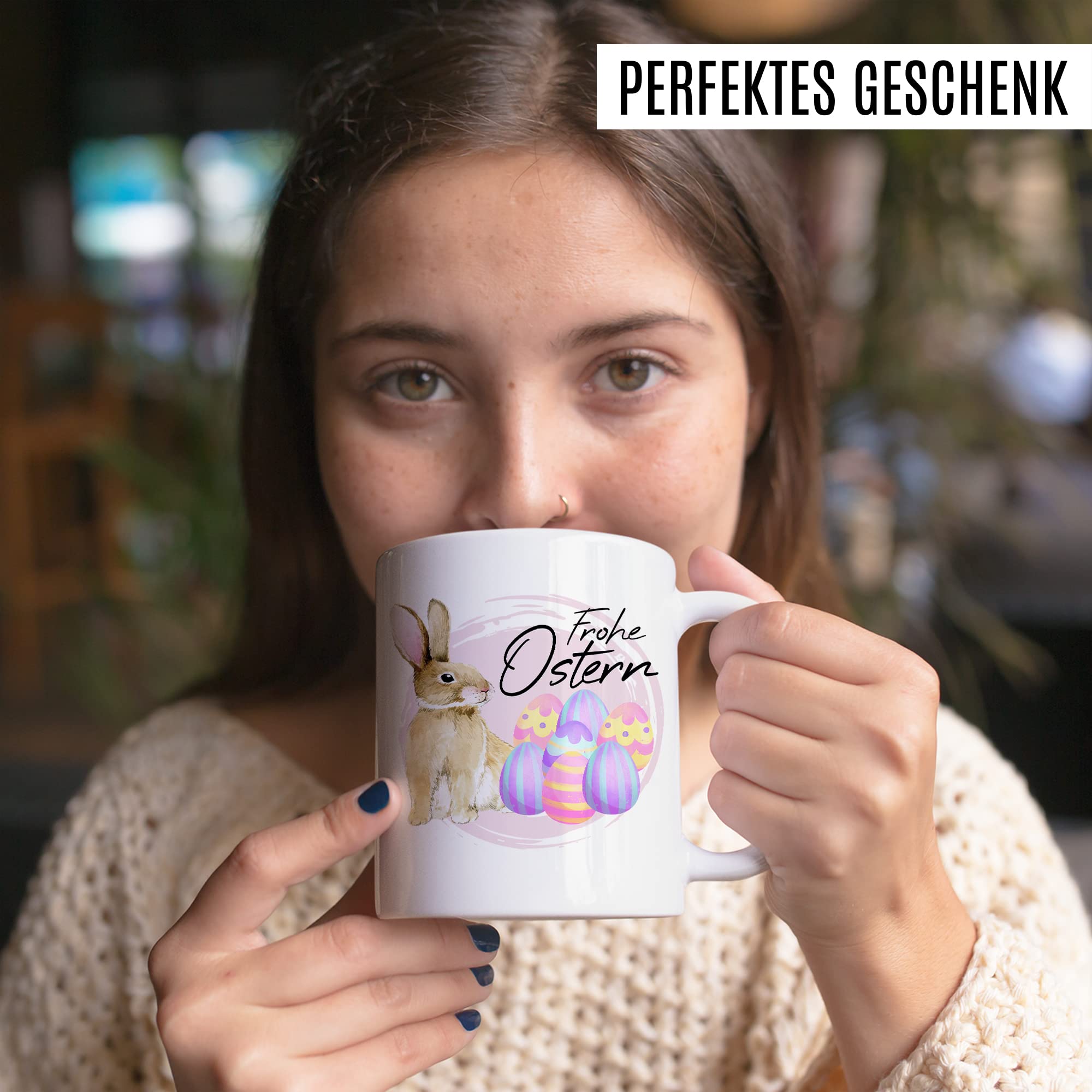 Ostern Tasse Geschenk, Frohe Ostern Geschenkidee Kaffeetasse mit Spruch Ostergeschenk Ostersonntag Kaffee-Becher Teetasse Grüße Mitbringsel