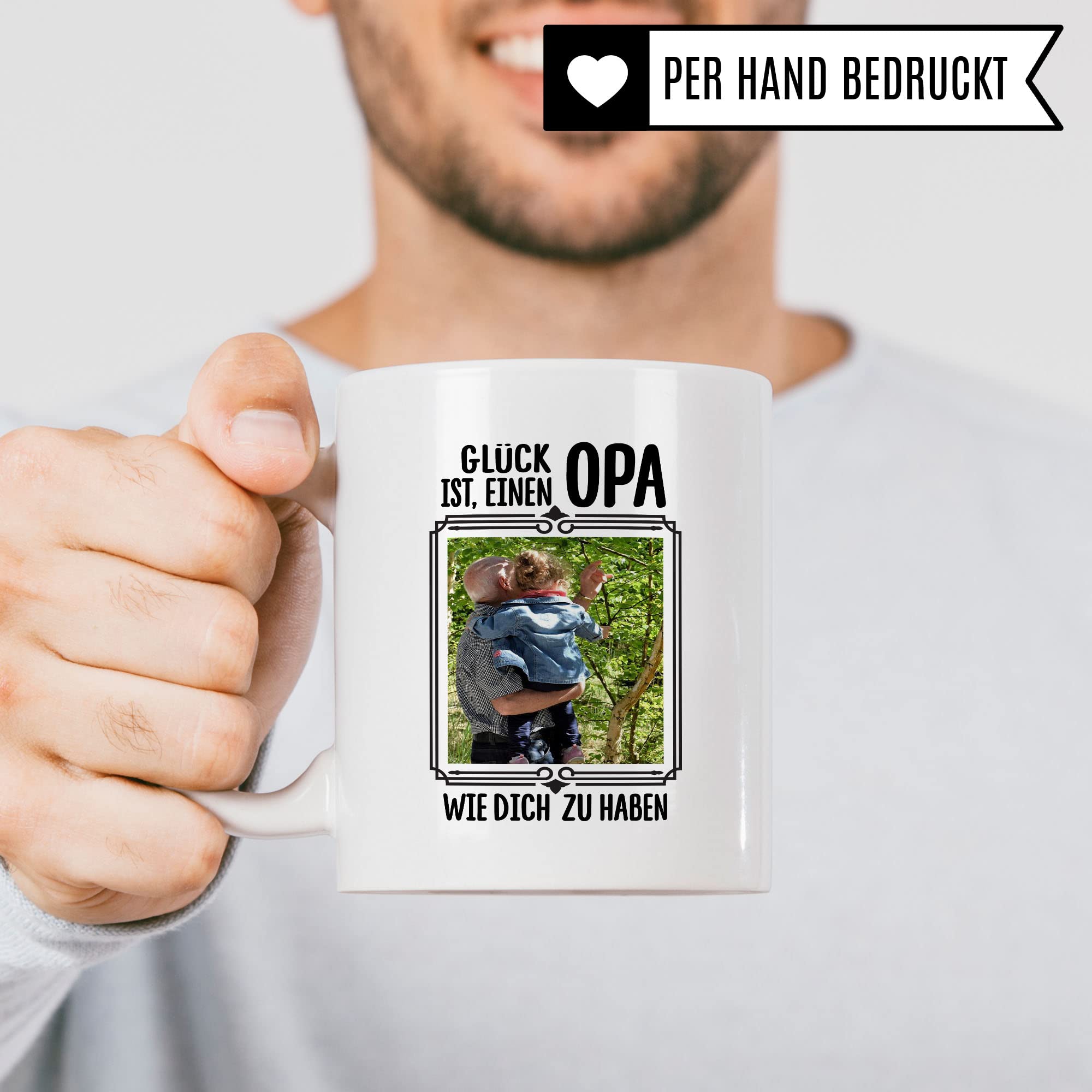 Tasse personalisierbar Opa Geschenk, Glück ist ein Opa wie dich zu haben Geschenkidee Großvater personalisierbar Kaffeetasse mit Spruch Kaffee-Becher Teetasse glücklich