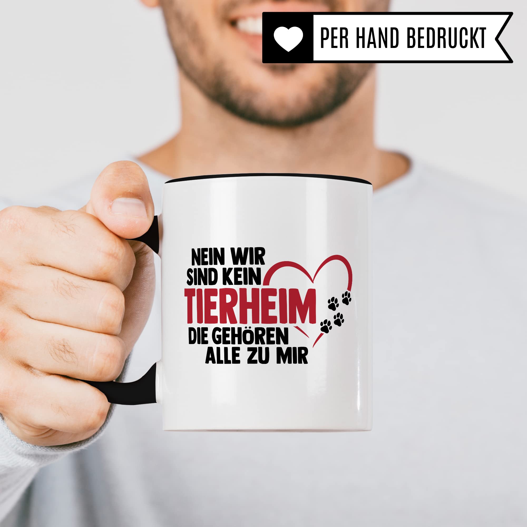 Hunde Tasse lustig Hundebesitzer Kaffee-Becher Kaffeetasse Tierheim Spruch Humor Witz Geschenk-Idee Haustier Teetasse Die gehören alle zu mir Hund (Weiß/Schwarz)