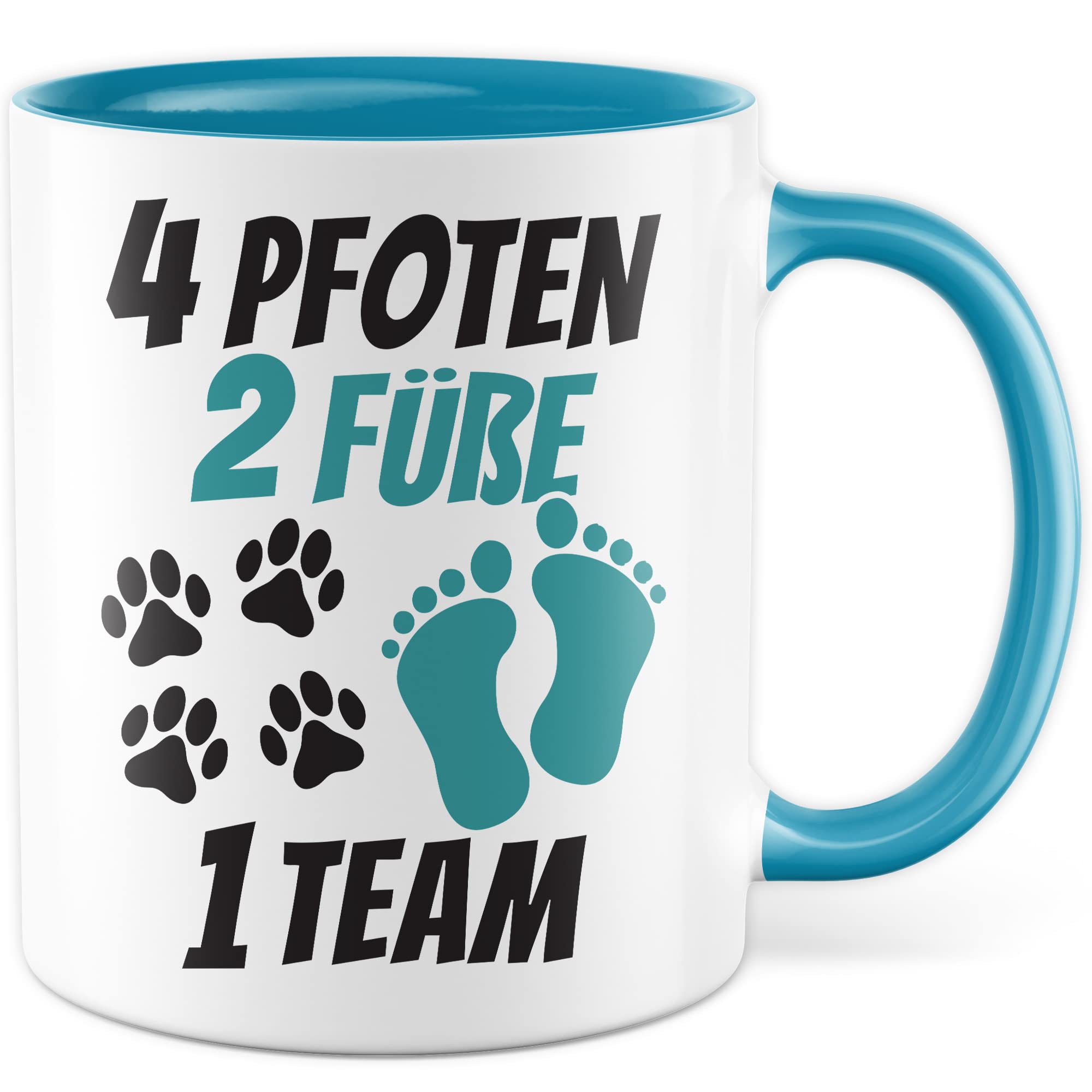 Tasse Hundebesitzer Geschenk, 4 Pfoten 2 Füße 1 Team Geschenkidee Kaffeetasse mit Spruch Hundehalter Hunde-Liebhaber Hund Kaffee-Becher Hand & Pfote Vierbeiner