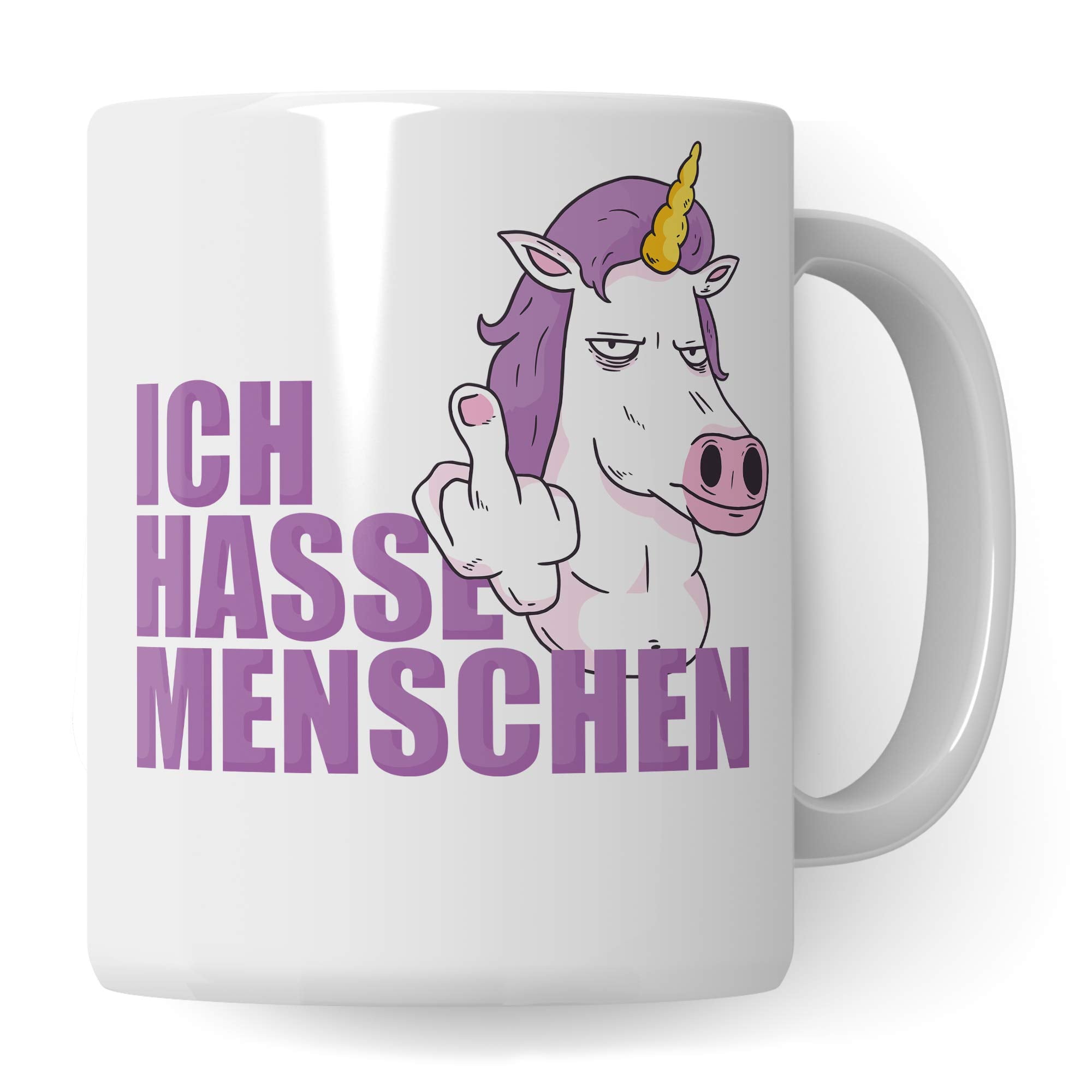 Pagma Druck Ich Hasse Menschen Tassen Mittelfinger Geschenk, Tasse Einhorn lustig Geschenkidee, Kaffeetasse Introvertiert Geschenkidee Ironie Sarkasmus Becher