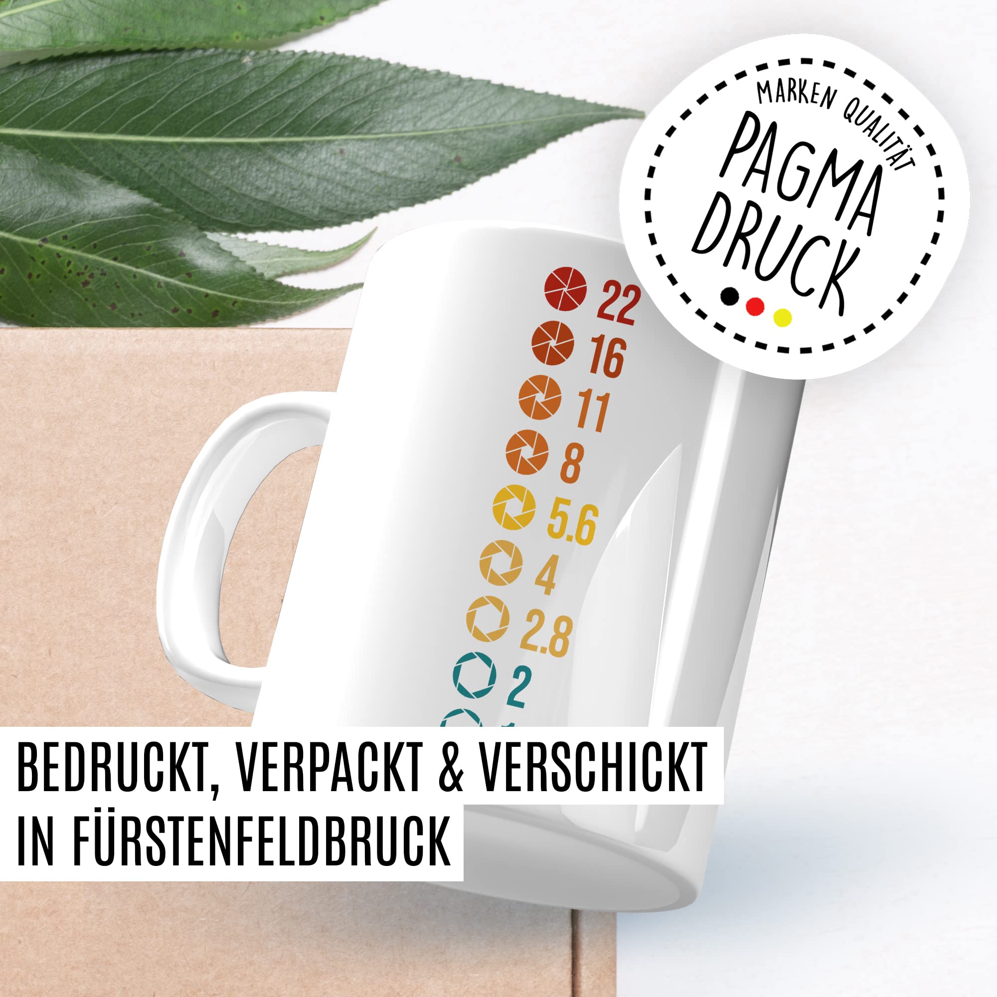 Tasse Kamera Geschenk, 22 16 11 8 Geschenkidee Kameramann Fotograf Blende Kaffee-Becher Kaffeetasse Tasse mit Blenden-Motiv fotografieren Kamera-Liebhaber Objektiv