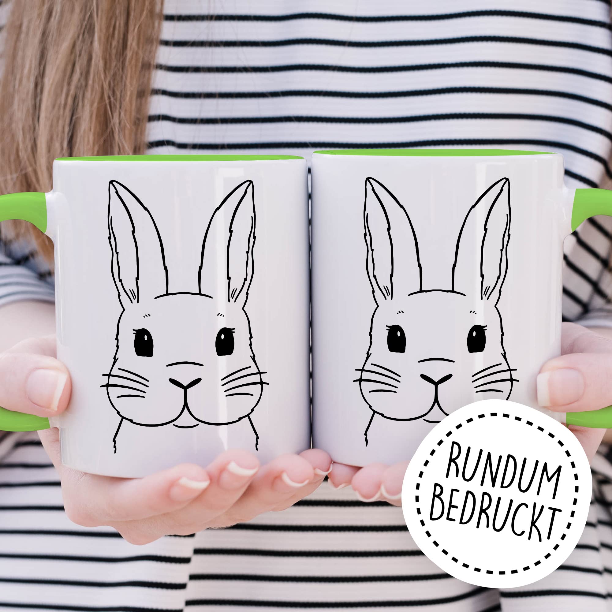 Kaninchen Tasse Hasen Bild süße Kaffeetasse mit Tier Motiv Karnickel Kaffee-Becher Häschen Humor Geschenk Spruch Teetasse Haustier Hase Langohr Halter cute Kaninchen Zeichnung