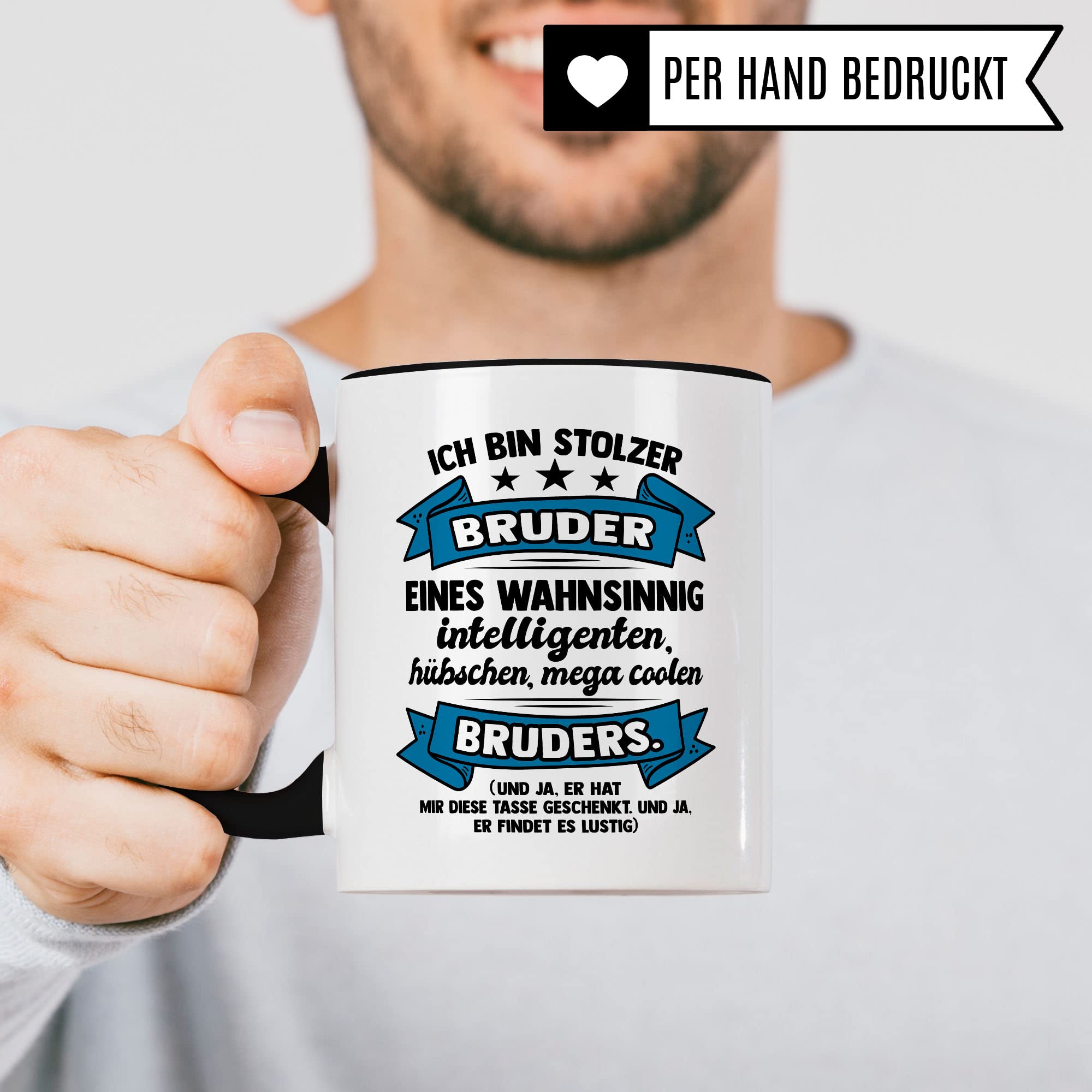 Stolzer Bruder Tasse Geschwister Kaffeetasse Geschenk Bruderherz Kaffee-Becher Bruder Geschenkidee Brüder Bester Bruder Motiv Geschwisterliebe