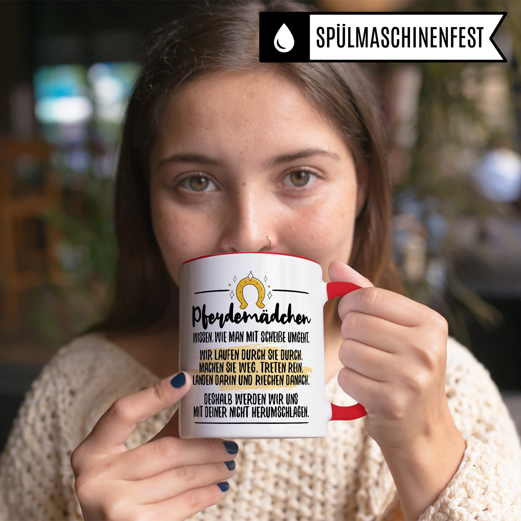 Tasse Pferdemädchen Pferd Pferde Kaffeetasse Reiterin Kaffee-Becher Reiten Teetasse Stallmädchen Pferdeliebhaber Geschenk Geschenkidee Stall Reiter Scheiße umgehen herumschlagen