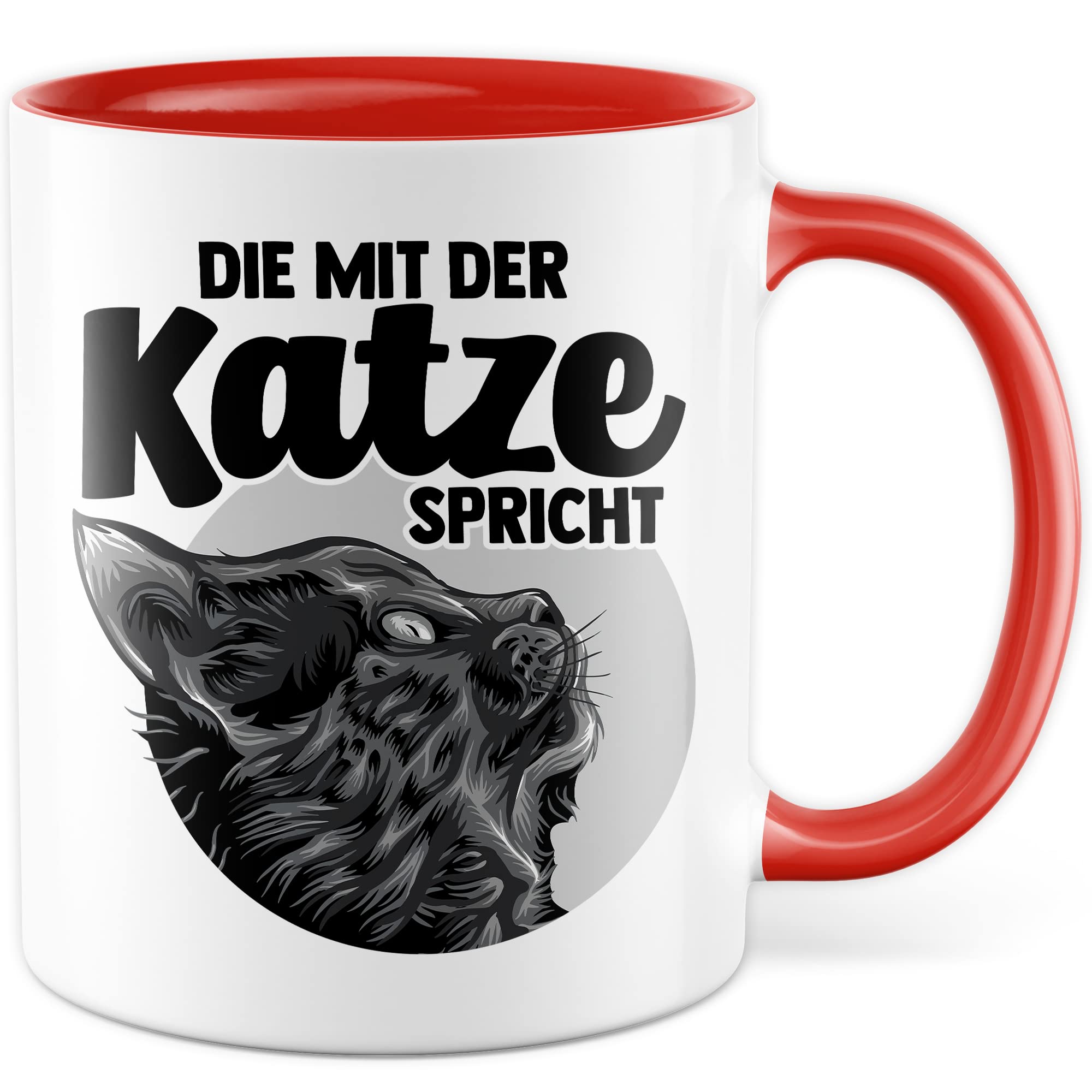 Tasse Katze Geschenk, Die mit der Katze spricht Geschenkidee Kaffeetasse mit Spruch lustig Kaffee-Becher Katzen Katzen-Liebhaber Teetasse Katzen-Motiv