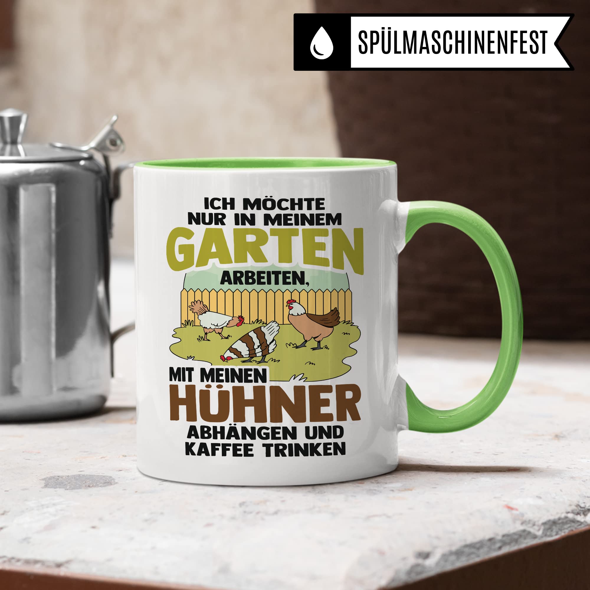 Garten Hühner Tasse Gartenarbeit Kaffeetasse Hühnerhalter-in Kaffee-Becher Heimgärtner Geschenkidee lustig Geschenk Humor