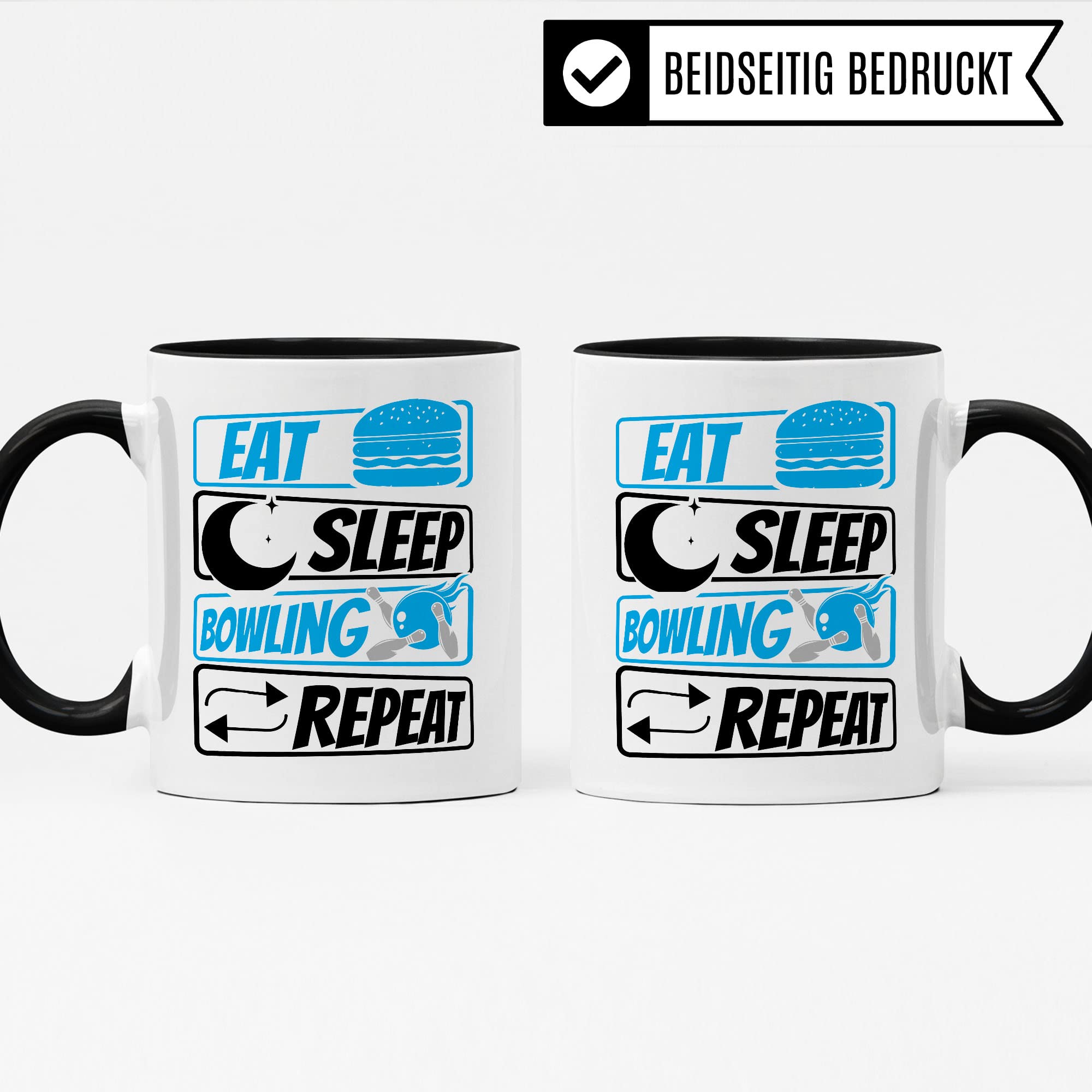 Bowling Tasse Geschenkidee Kaffeetasse Geschenk für Bowler Kaffeebecher Eat Sleep Repeat Becher