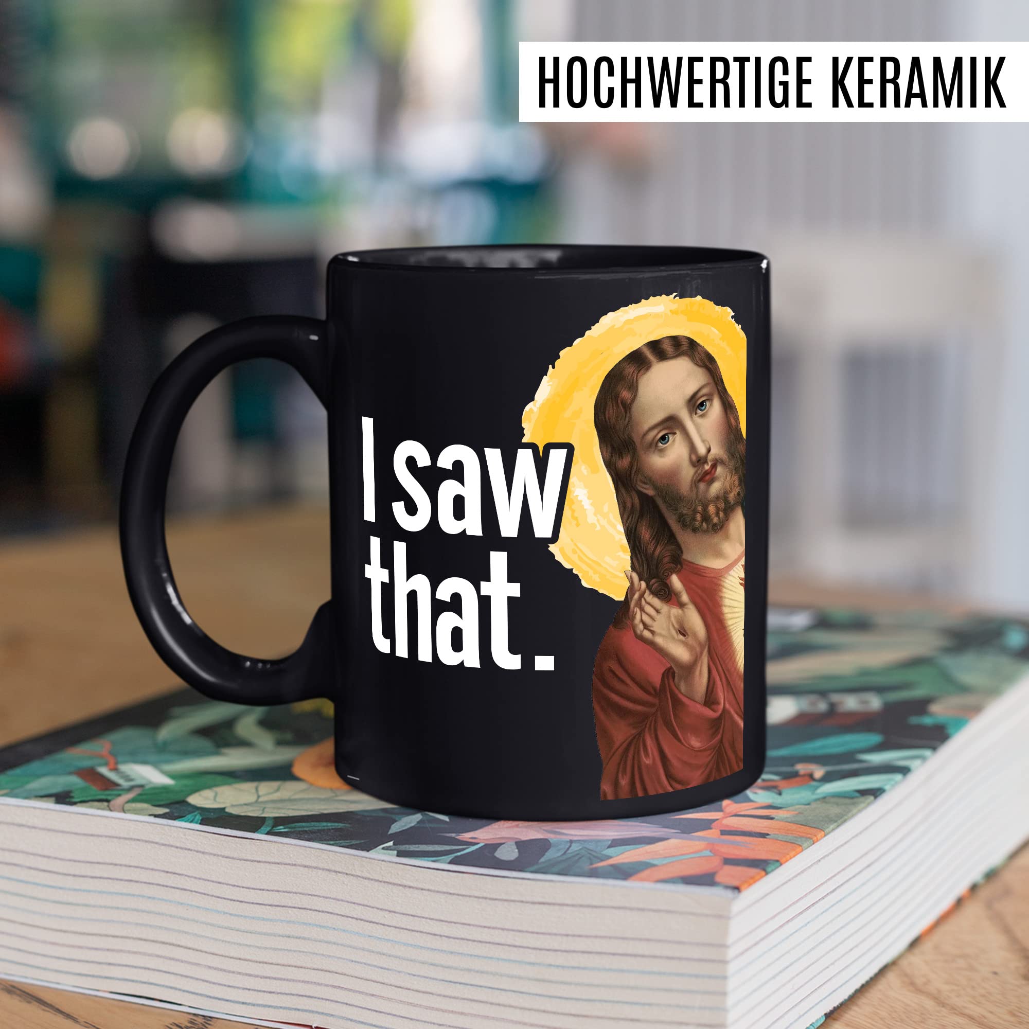 Jesus Tasse Meme Geschenkidee Humor Kaffeetasse mit lustigen Spruch Geschenk für Kollege Kaffeebecher Christus Peeking Becher