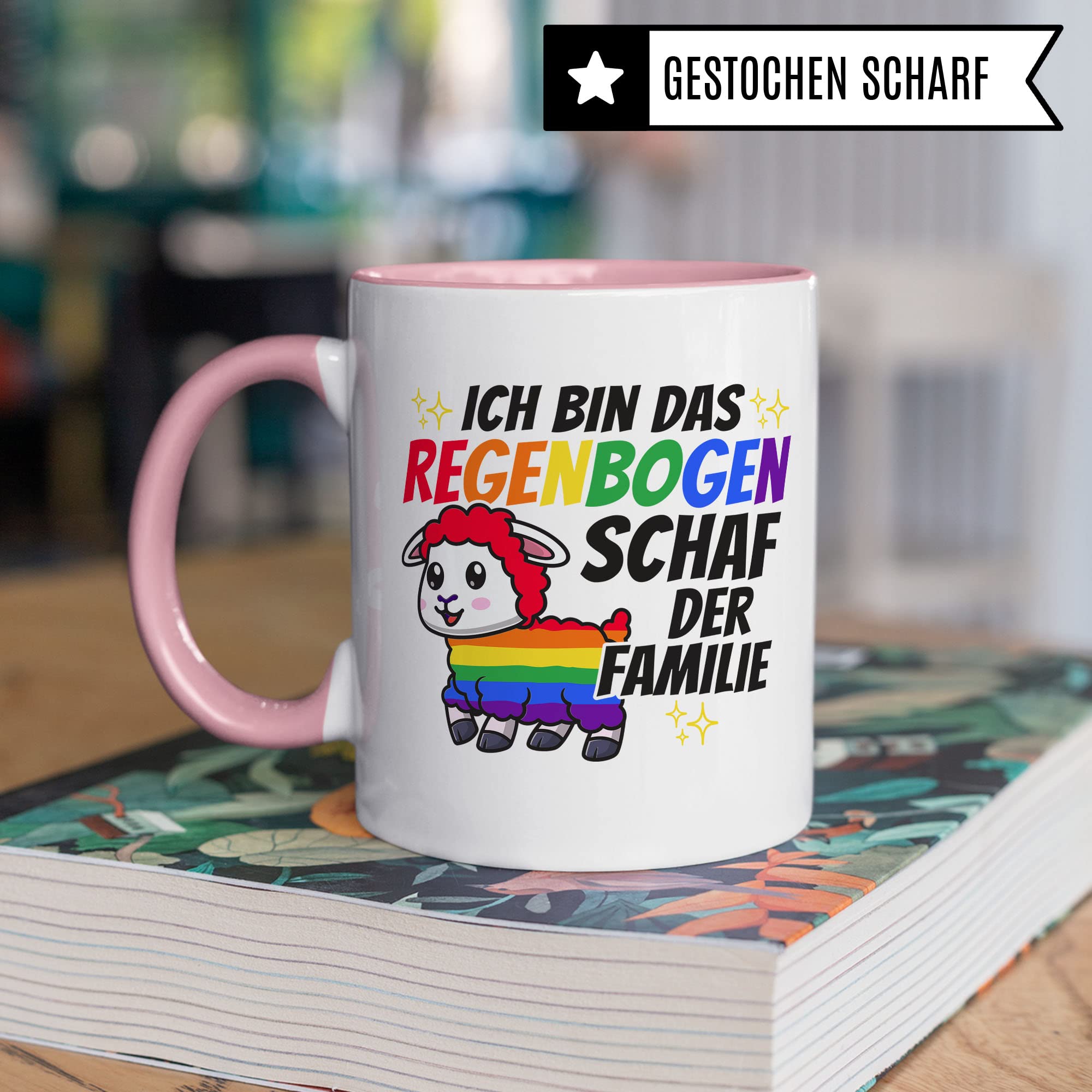 LGBTQI+ Tasse, Ich bin das Regenbogen Schaf der Familie, Gay Pride Geschenk Spruch lustig Motiv Geschenkidee Kaffeetasse outing LGBT queer schwul lesbisch Spruch