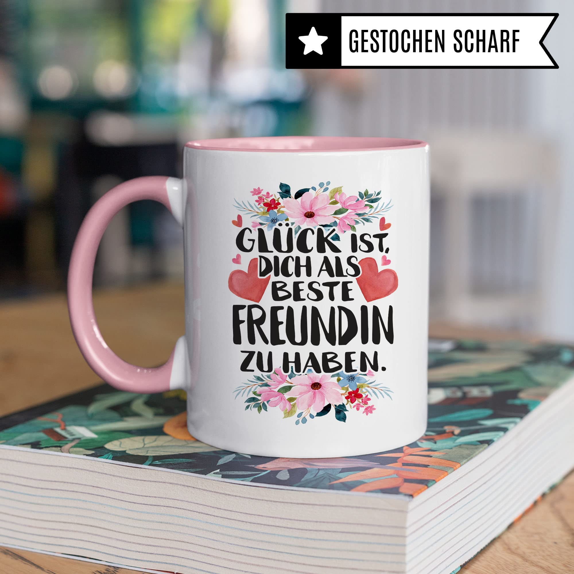 Beste Freundin Tasse Freundinen Kaffeetasse BFF Frauen Geschenkidee Geschenk Freunde für immer Freundschaft Glück ist, dich als beste Freundin zu haben Spruch