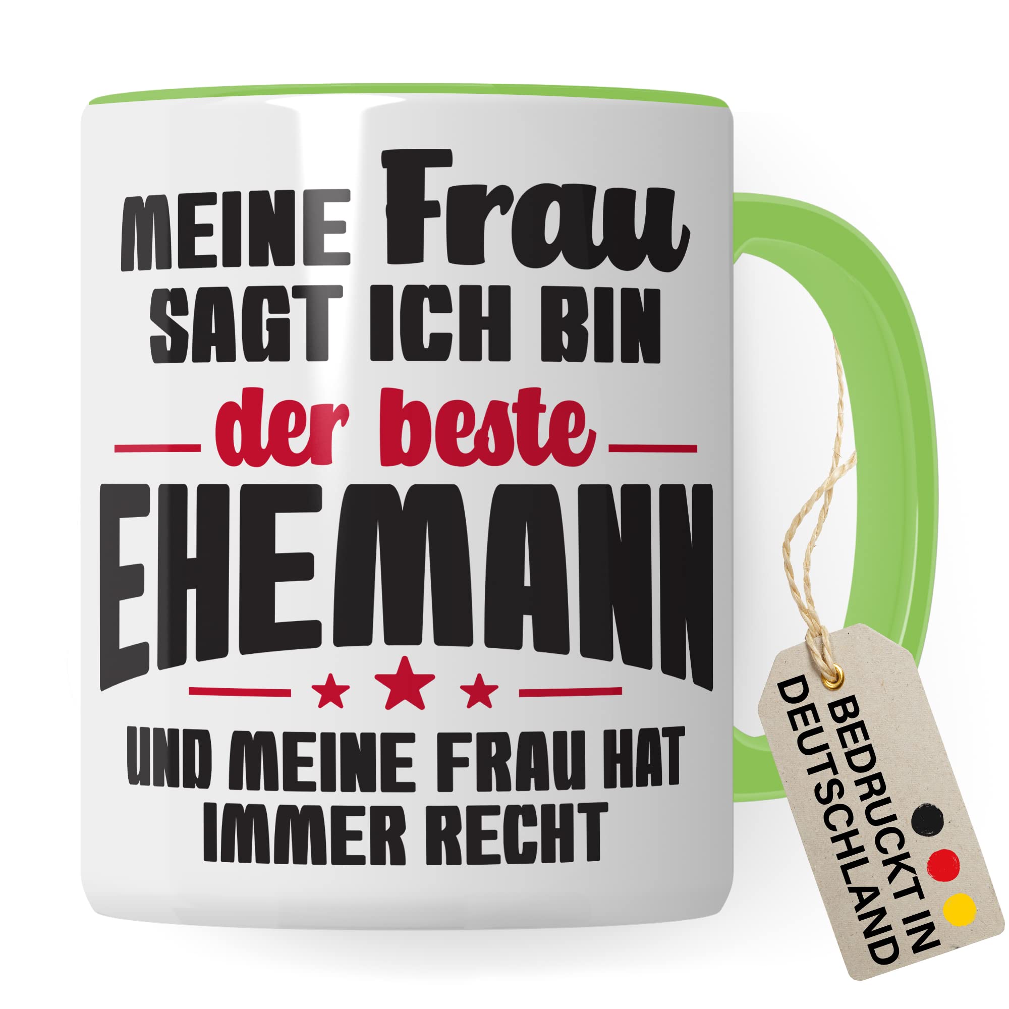 Ehemann Tasse Geschenk, Meine Frau sagt immer ich bin der beste Ehemann Geschenkidee Ehepartner Kaffee-Becher Kaffeetasse Tasse mit Spruch lustig Teetasse Ehe Hochzeit Witztasse