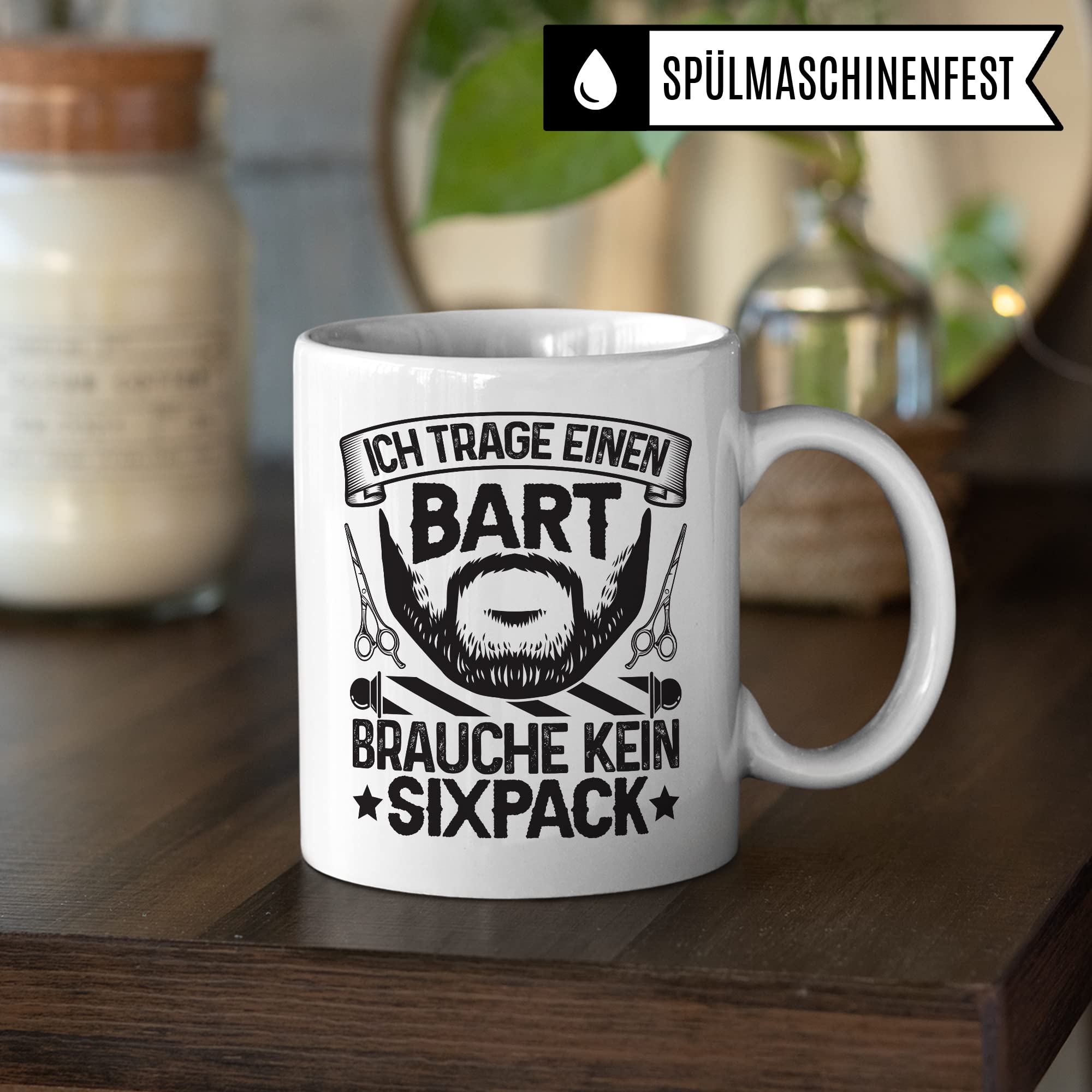 Bartträger Tasse, Ich trage einen Bart - brauche kein Sixpack, Bart Geschenkidee, lustiger Spruch Mann mit Bart, Geschenk Kollegen Freund Kumpel Kaffee-Becher