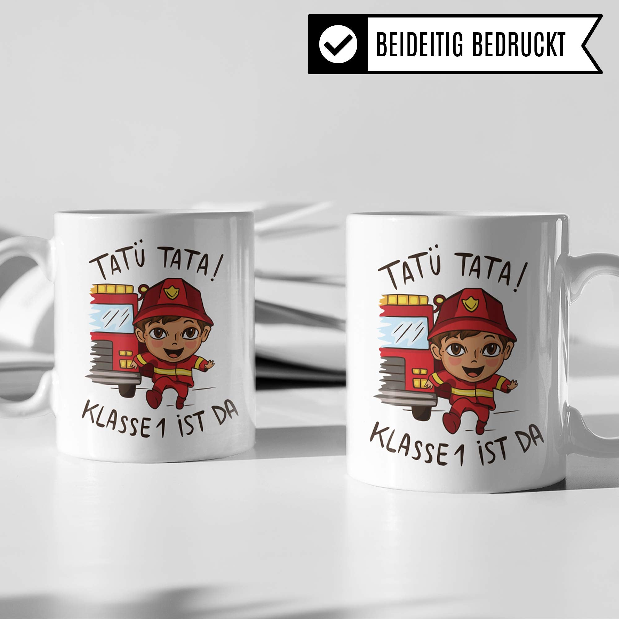 Pagma Druck Tasse Einschulung, Geschenke zur Einschulung, Junge & Mädchen Schulbeginn Schulanfang Becher, Einschulungsgeschenke Schulkind, Erster Schultag Deko Kakaotasse Feuerwehr