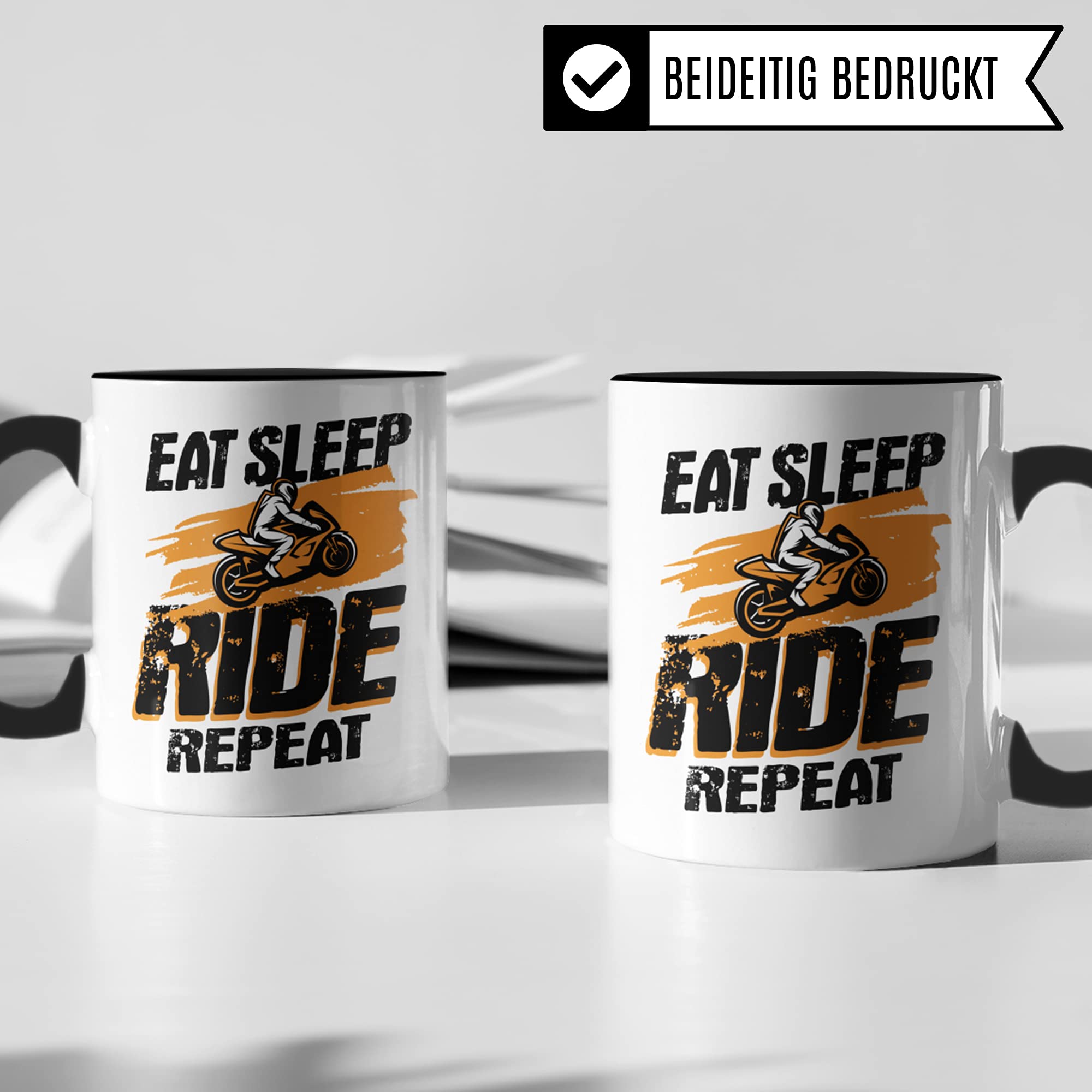 Motorrad Tasse Männer - Geschenk für Motorradfahrer Tasse mit Spruch Eat Sleep Ride Repeat Motorradfans - Kaffeetasse Sprüche Biker Herren - Kaffeebecher Bike Geschenkidee