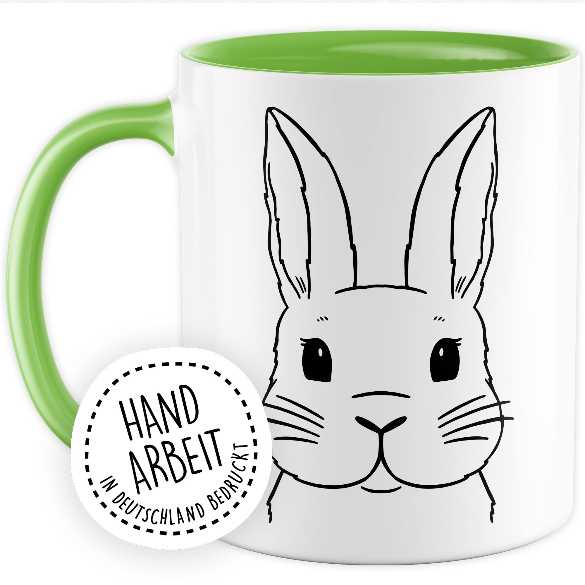 Kaninchen Tasse Hasen Bild süße Kaffeetasse mit Tier Motiv Karnickel Kaffee-Becher Häschen Humor Geschenk Spruch Teetasse Haustier Hase Langohr Halter cute Kaninchen Zeichnung