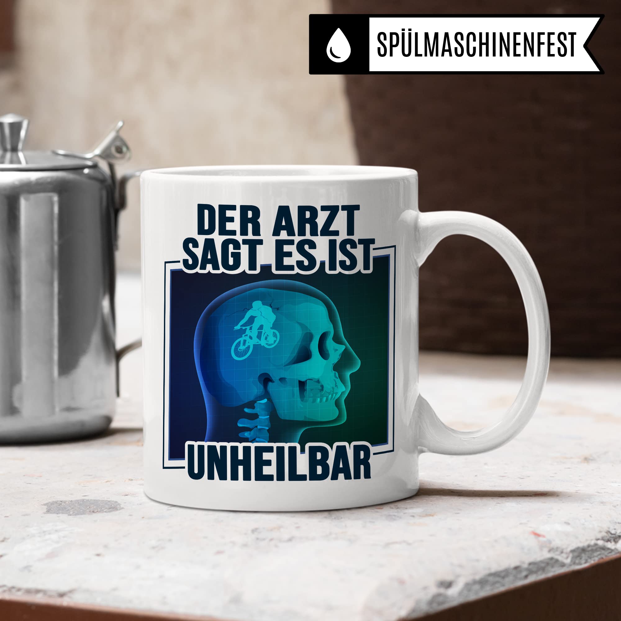 Fahrrad Tasse Fahrradliebe Kaffeetasse Bike Kaffee-Becher lustig Geschenk Fahrradfahren Geschenkidee Fahrrad im Kopf Motiv Biker