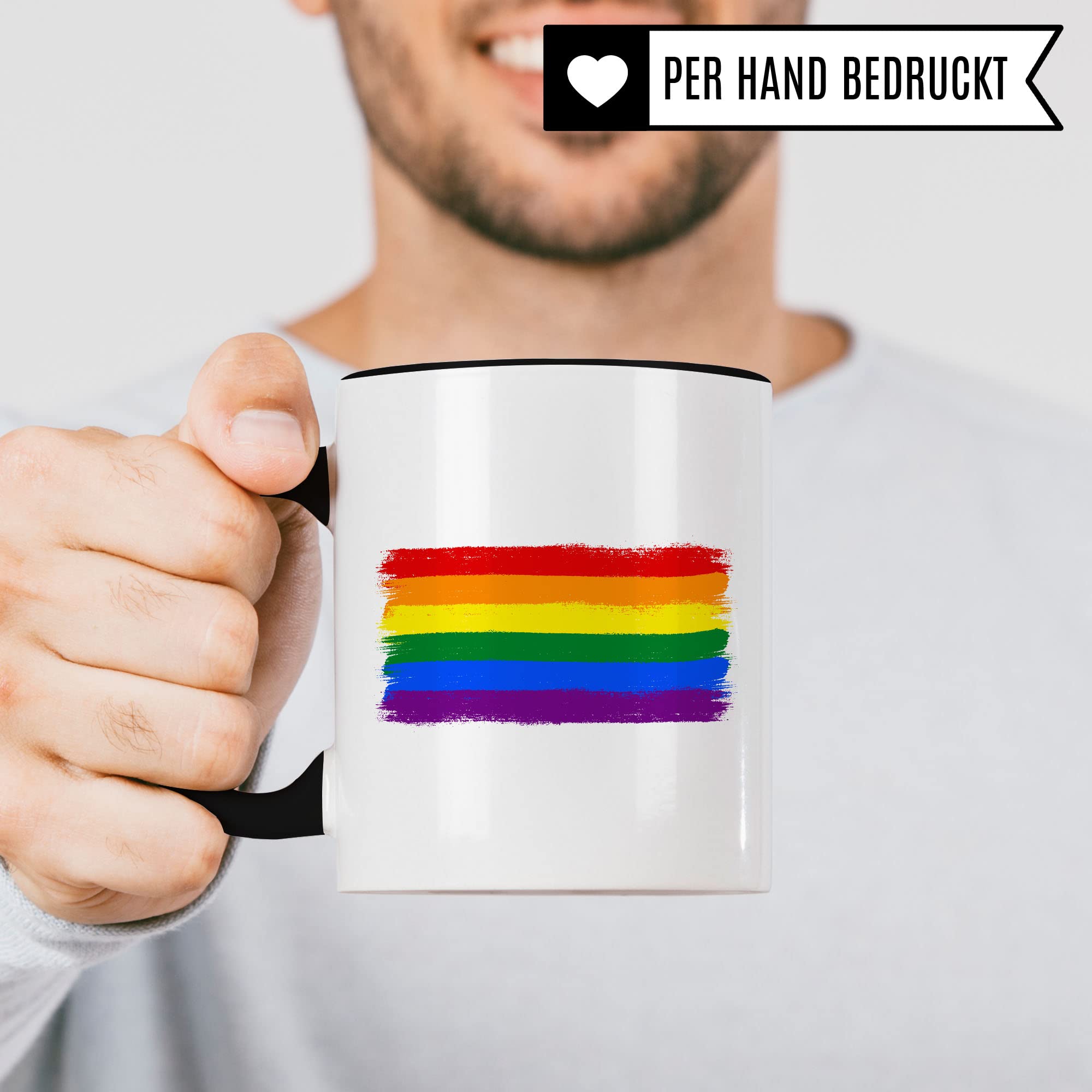 Regenbogen Flagge Tasse Geschenkidee LGBT Kaffeetasse Geschenk für LGBTQ+ Kaffeebecher Equality Becher