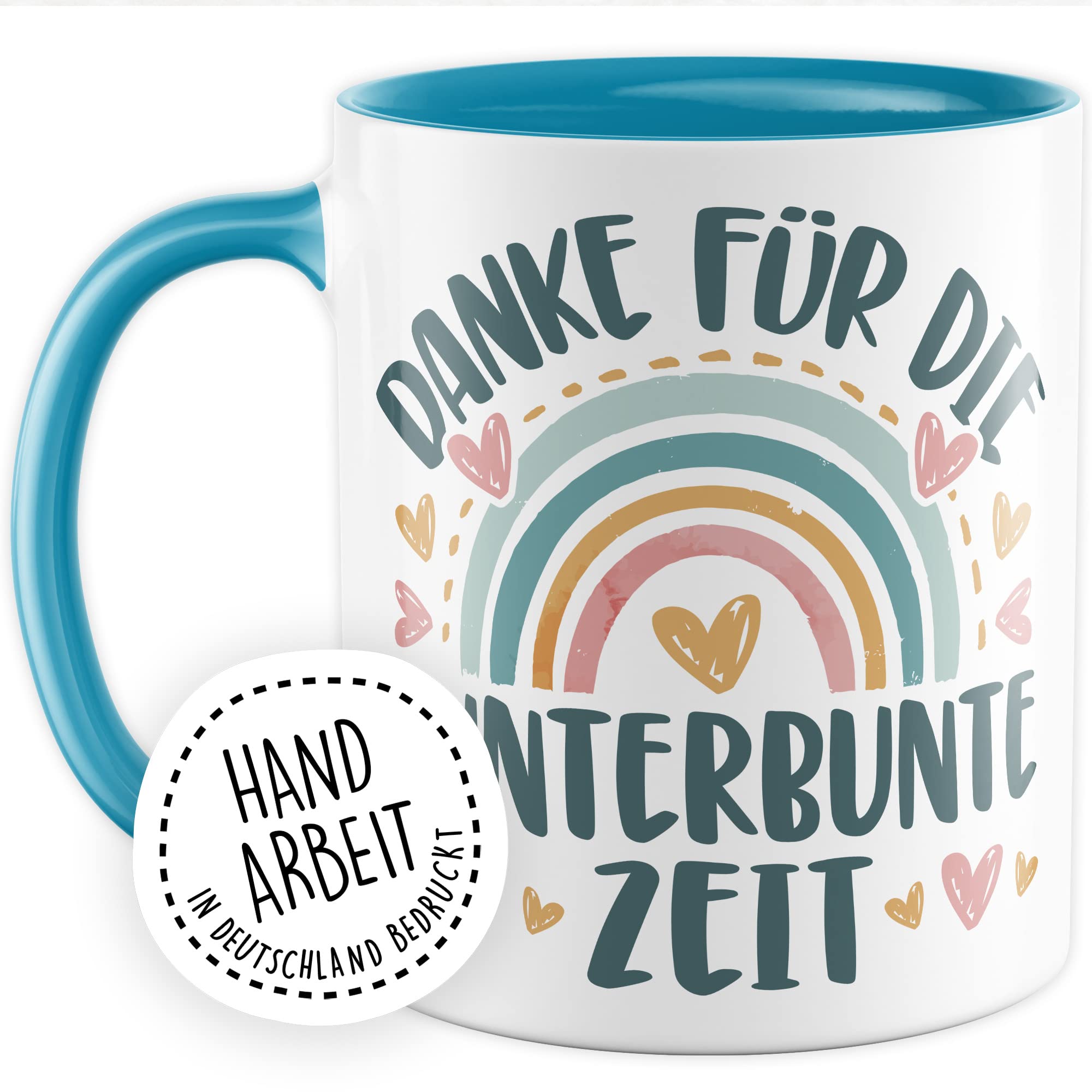 Tasse Dankeschön Erzieher, Danke für die kunterbunte Zeit Geschenk Geschenkidee Kaffeetasse mit Spruch Kaffee-Becher Lieblings-Mensch bedanken Dankesehr Dankbarkeit Erzieherin