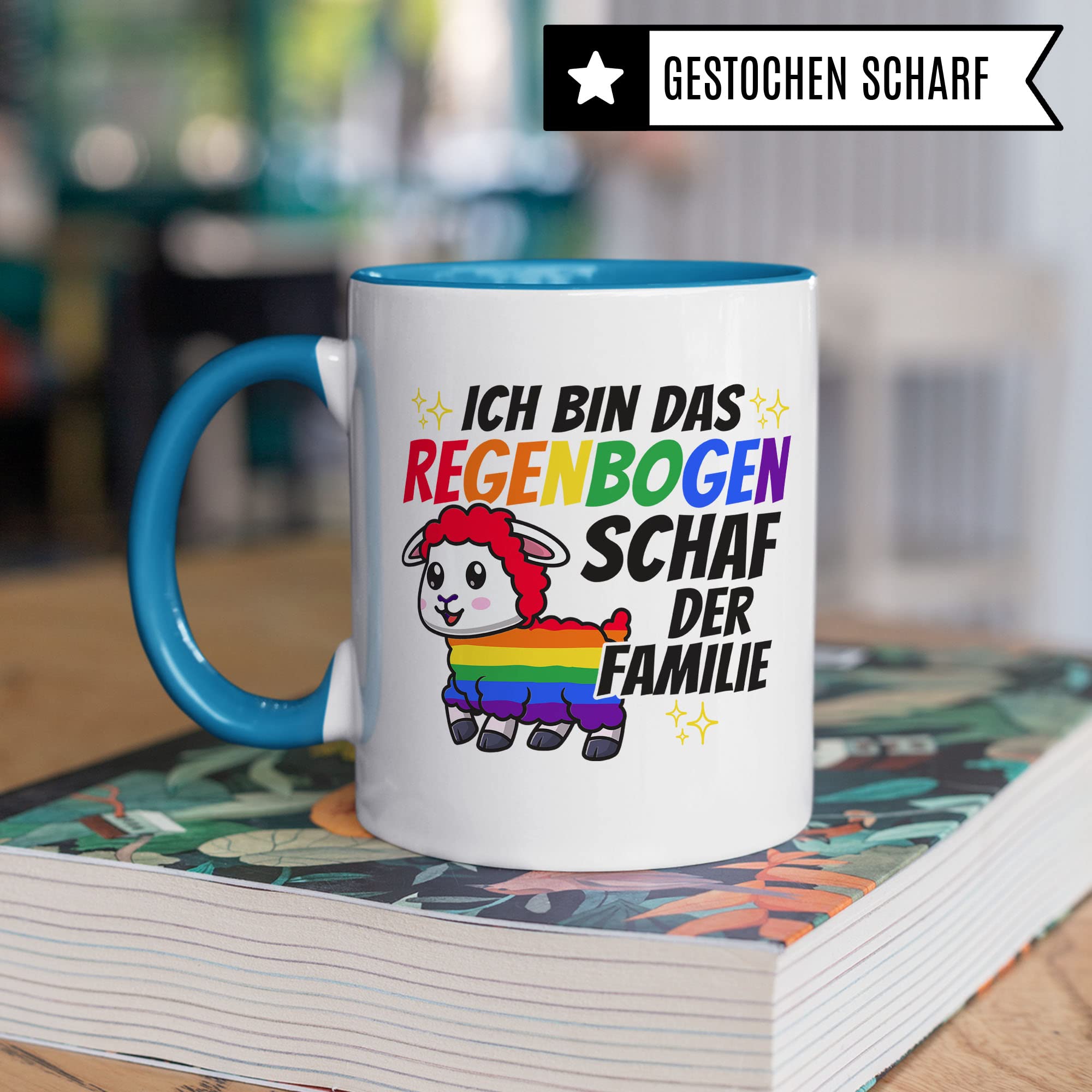 LGBTQI+ Tasse, Ich bin das Regenbogen Schaf der Familie, Gay Pride Geschenk Spruch lustig Motiv Geschenkidee Kaffeetasse outing LGBT queer schwul lesbisch Spruch