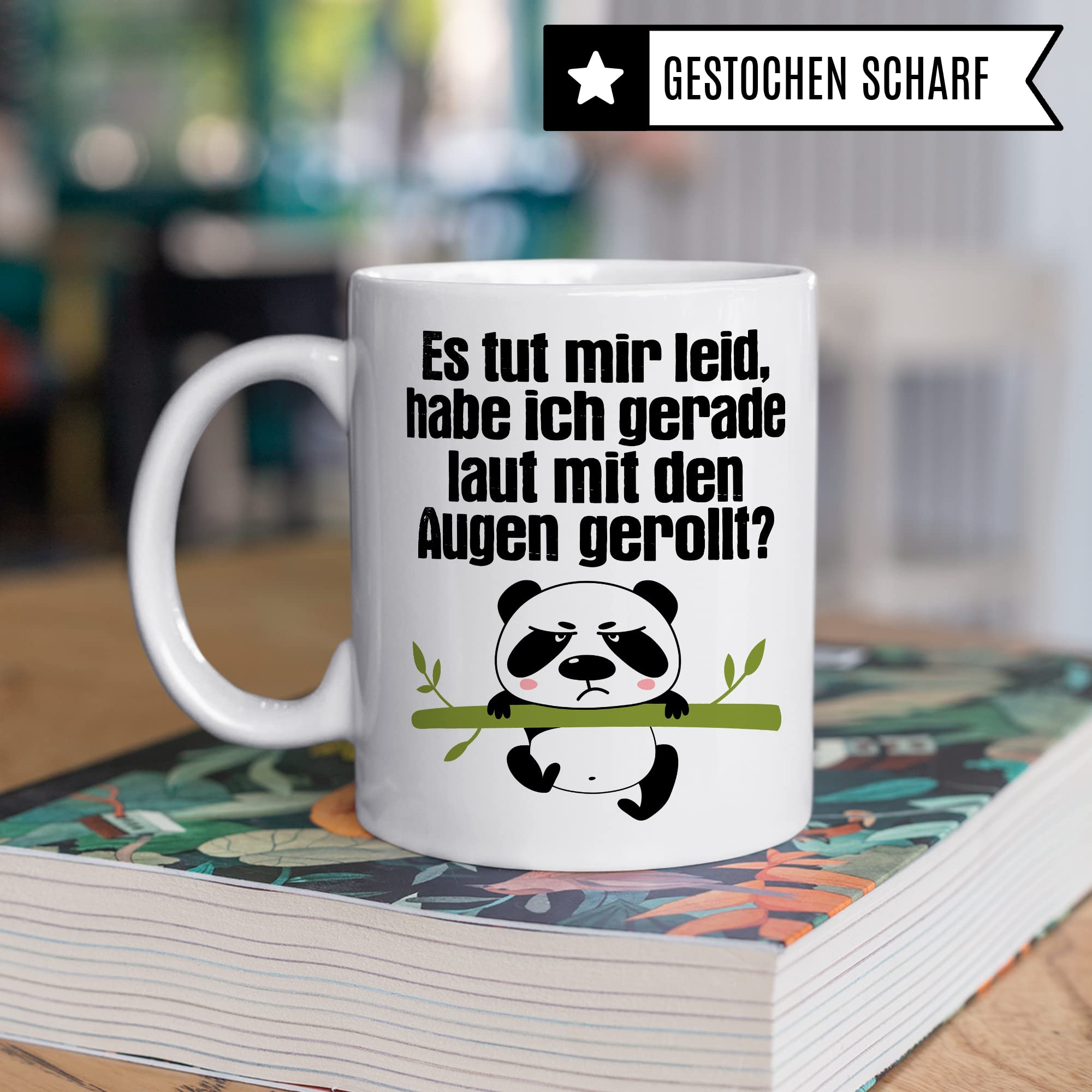Tasse witzig Lustig Kaffeetasse Tasse fürs Büro Panda Tasse Augen rollen Spruch Kaffee-Becher Tassen Sprüche Witz Cool Kollegin Geschenk Geschenkidee