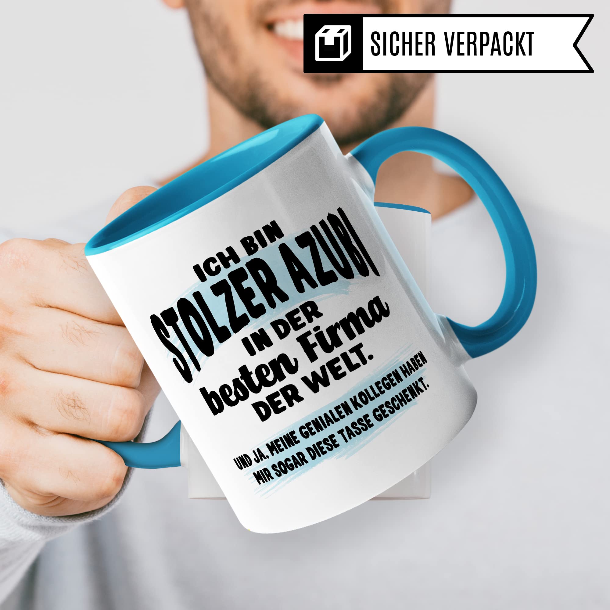 Stolzer Azubi Tasse Kaffeetassen Azubi Ausbildung Kaffee-Becher Lehrling Ausbildung Beste Firma Spruch Becher Geschenkidee Azubi-Geschenk Auszubildender lustig Witz Humor