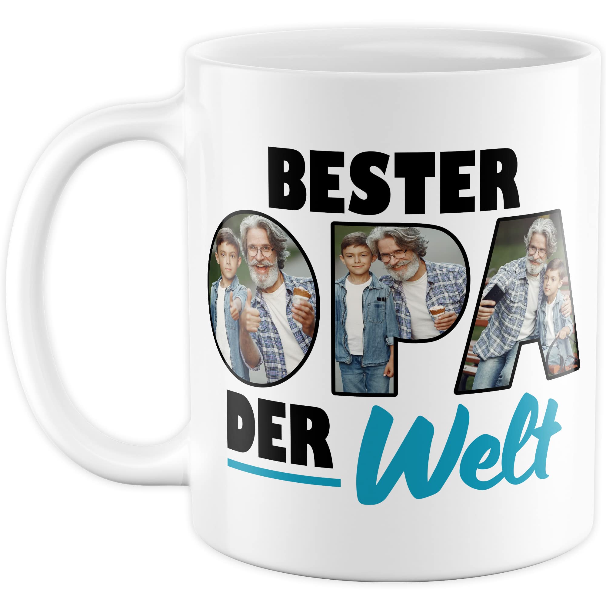 Opa Tasse personalisierbar mit Bild, Bester Opa der Welt, Geschenk personalisiert Großvater Spruch Enkelkinder schöner Spruch Geschenkidee Kaffeetasse Enkel