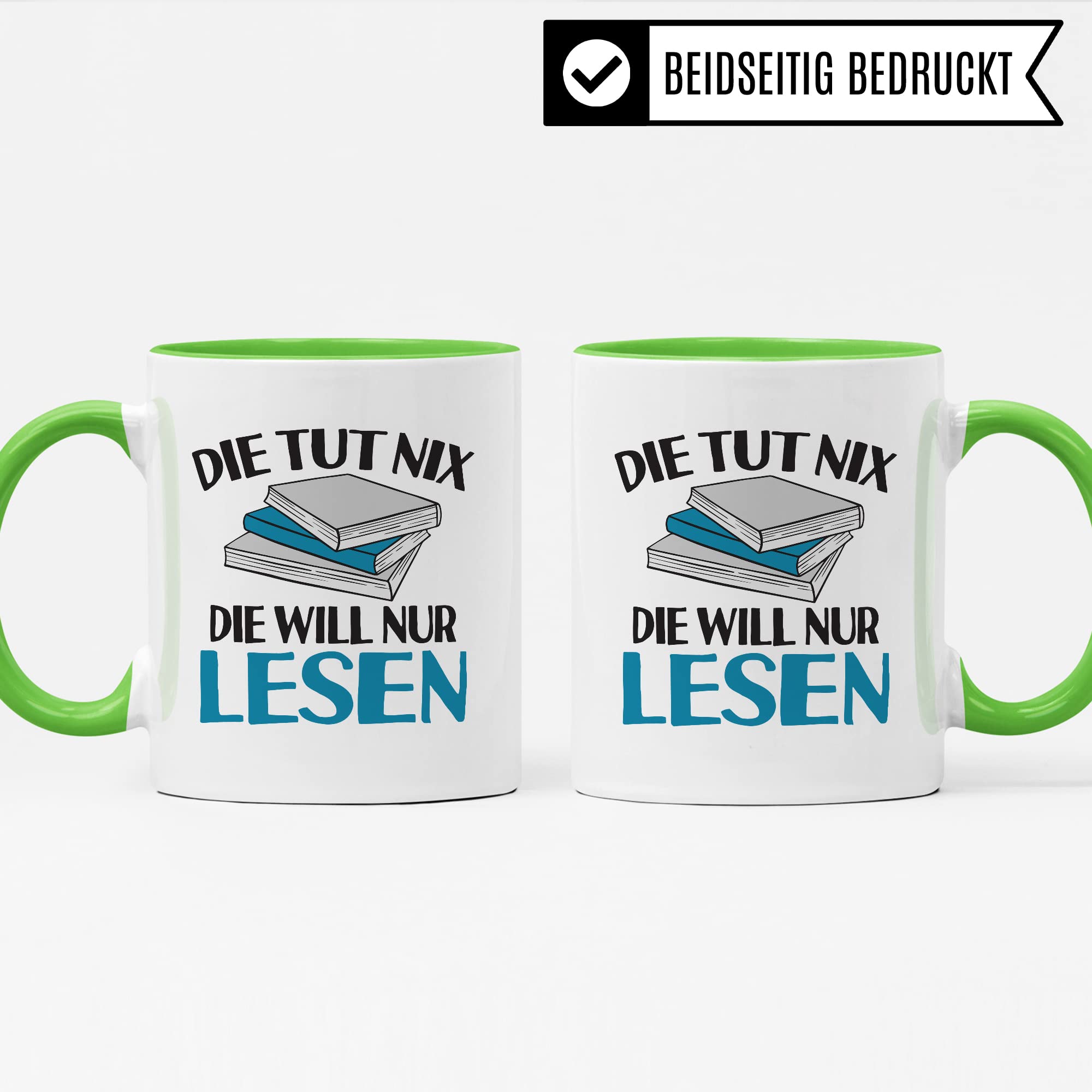 Lesen Tasse lustig Kaffeetasse mit Spruch Bücherwurm Geschenkidee Humor Kaffee-Becher Leseratte Geschenk Die tut nix Die will nur lesen Freundin Kollegin Buch Fan Geschenkartikel lustig Teetasse