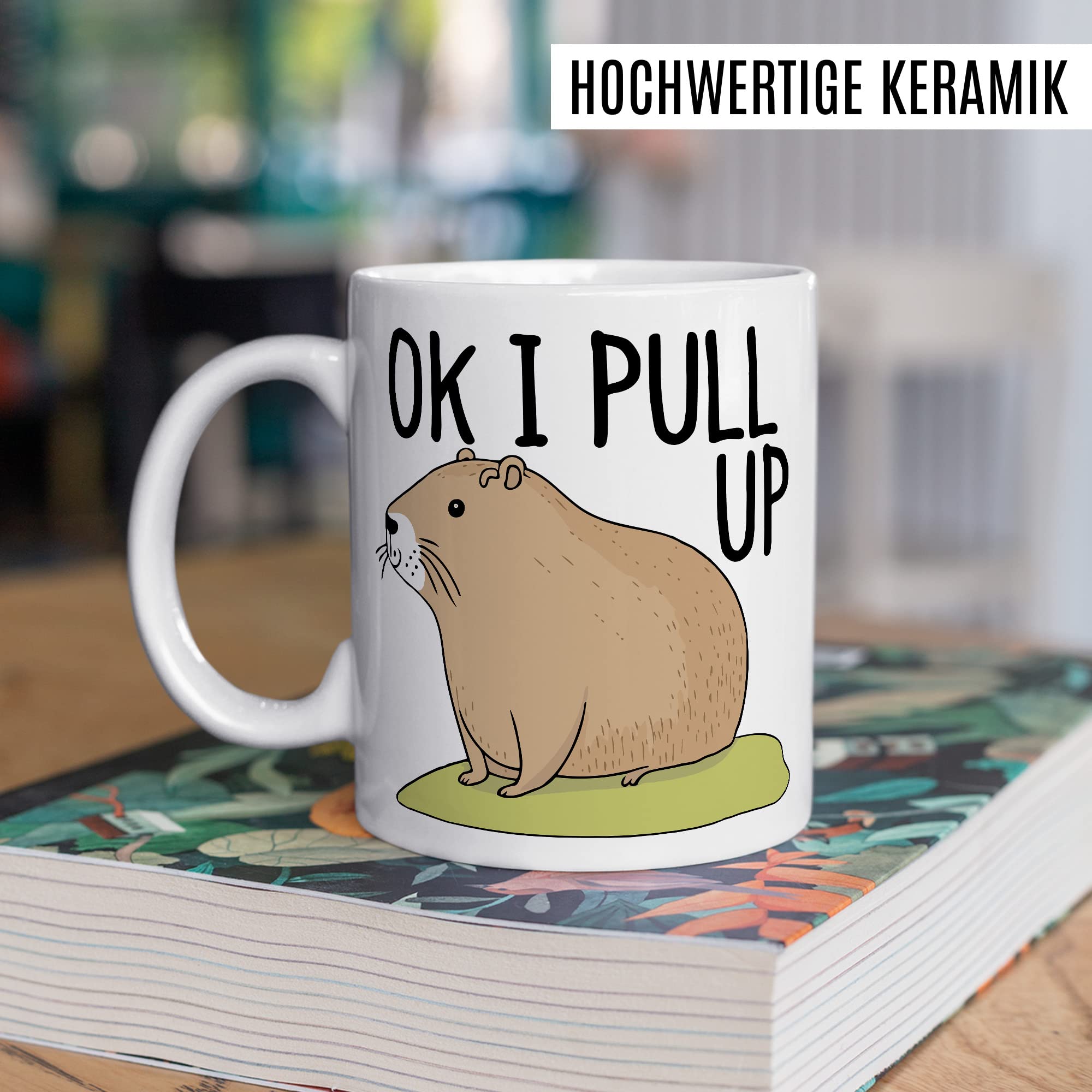 Capybara Tasse Meme Geschenkidee Ok I Pull up Humor Kaffeetasse mit lustigen Spruch Geschenk für Besten Freund Kaffeebecher Memes Culture Becher