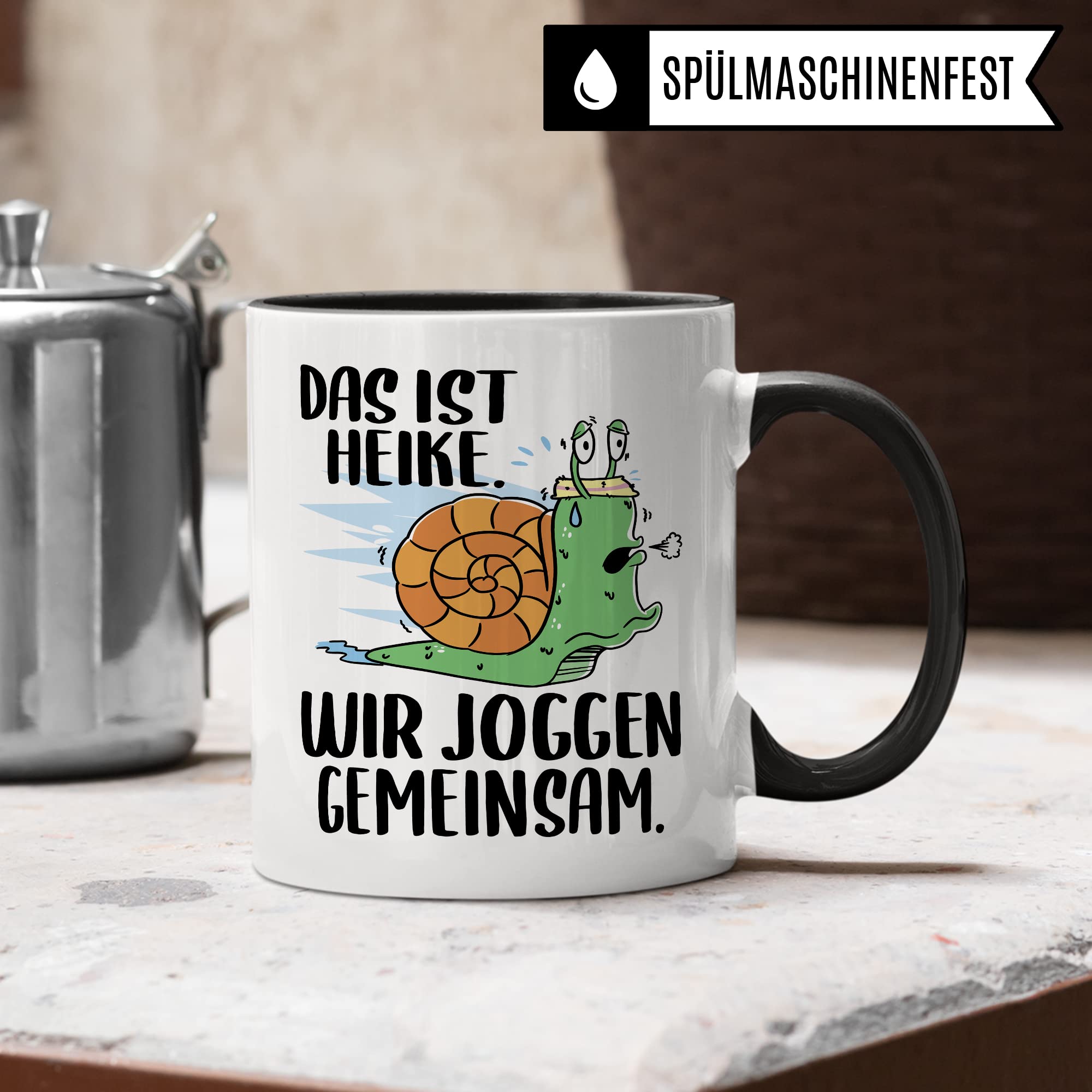 lustige Tasse Humorvolle Kaffeetasse mit Spruch Kaffee-Becher Witz Schnecke Joggen Spruch Geschenk-Idee Das ist Heike