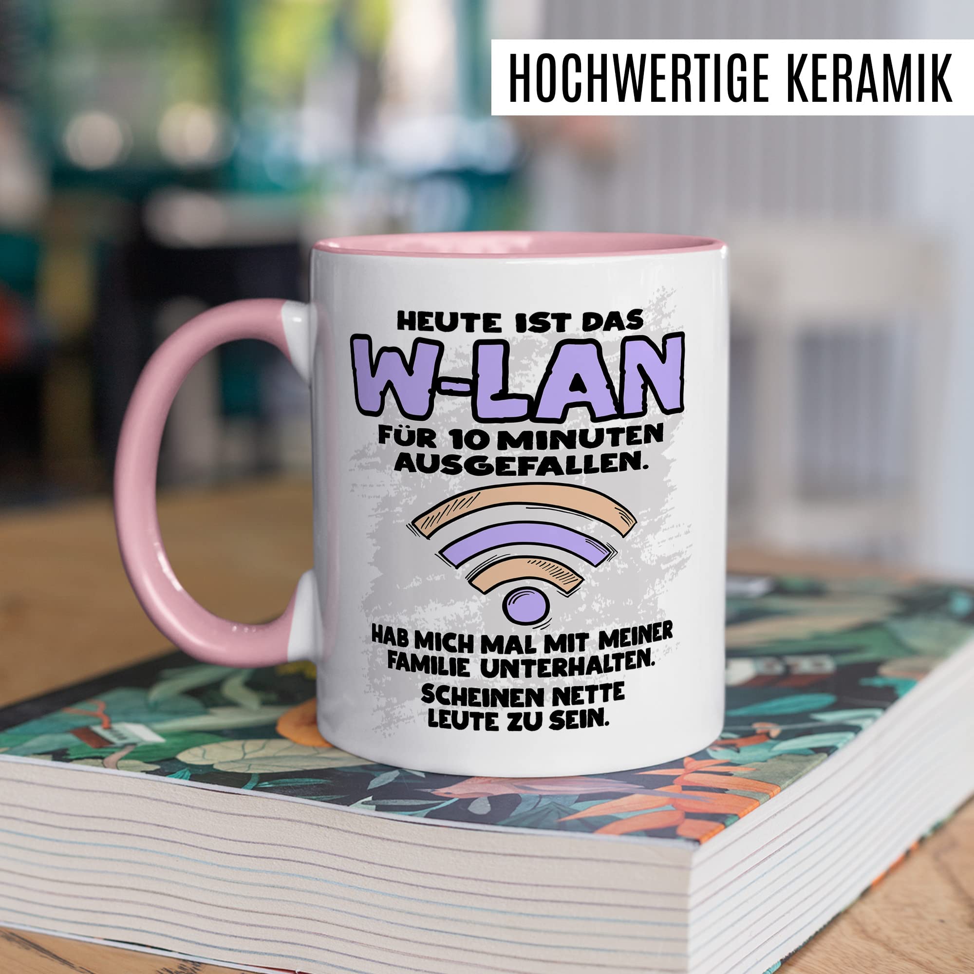 Tasse Wlan Geschenk, Heute ist das Wlan für 10 Min ausgefallen Geschenkidee Gamer Kaffee-Becher Kaffeetasse Tasse mit Spruch lustig Humor Witztasse Gaming Internet Handy