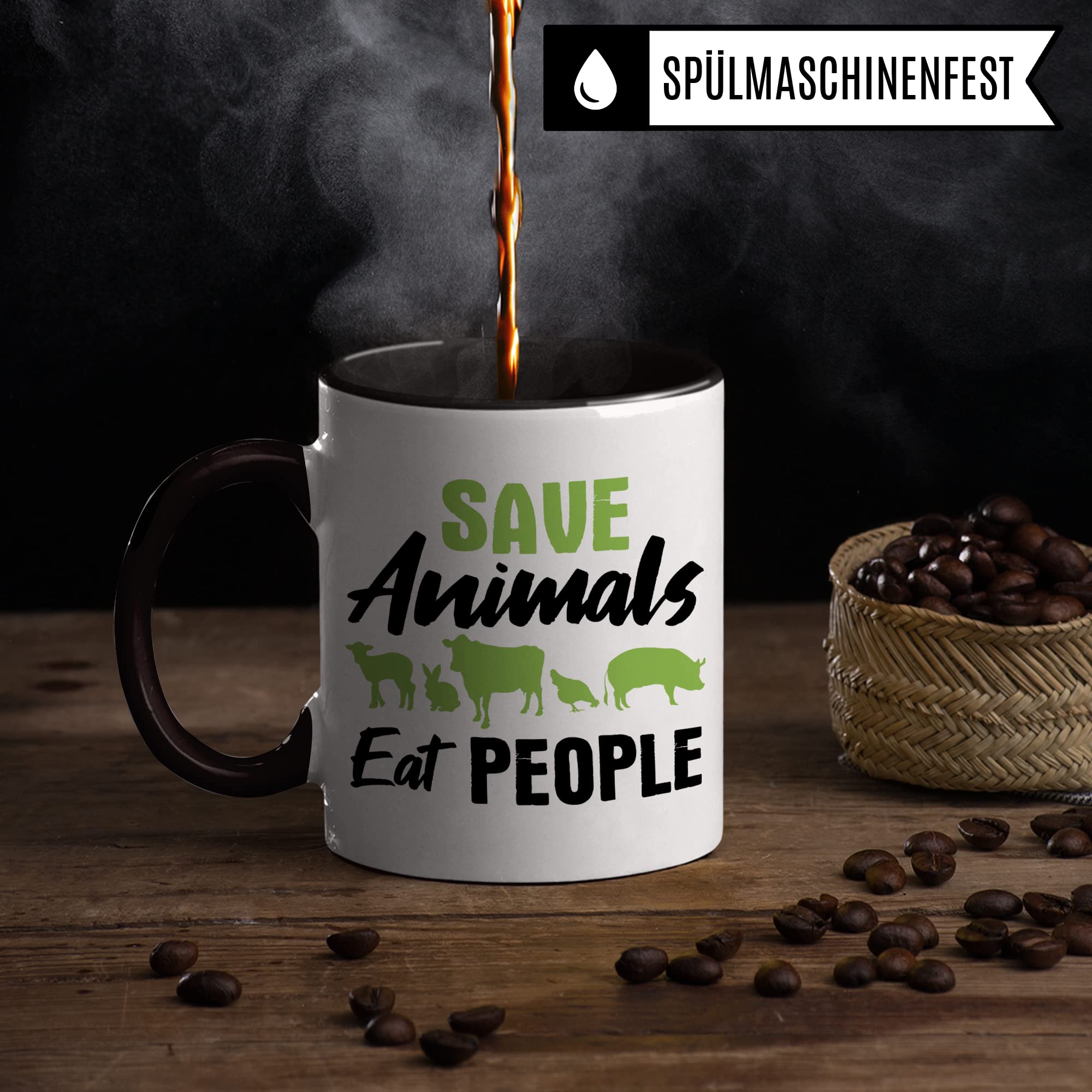 Tasse Vegan Spruch, Geschenk für Veganer & Veganerin Kaffeetasse Motiv, Kaffeebecher Veganismus vegane Ernährung, Save Animals Eat People Witz Geschenkidee Becher