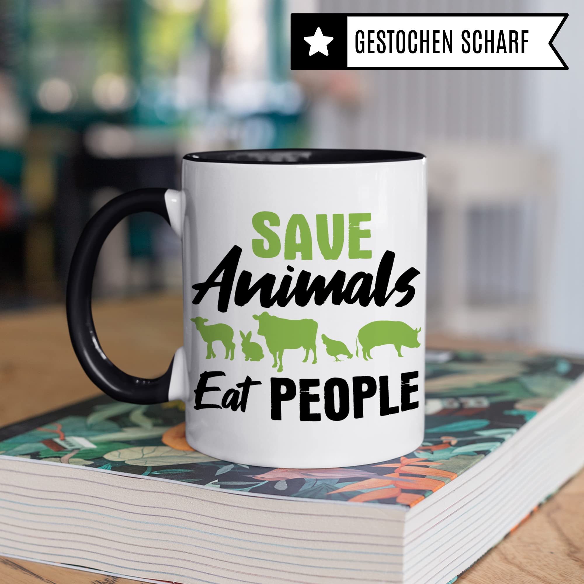 Tasse Vegan Spruch, Geschenk für Veganer & Veganerin Kaffeetasse Motiv, Kaffeebecher Veganismus vegane Ernährung, Save Animals Eat People Witz Geschenkidee Becher