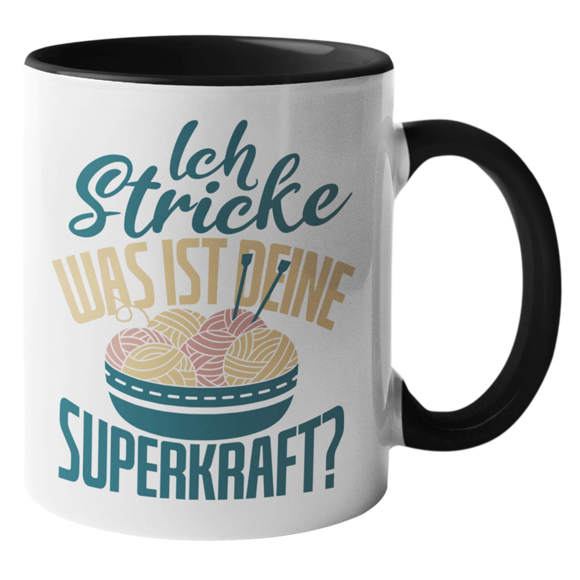 Tasse Stricken Geschenk, Strickerin Spruch Becher Geschenkidee, Kaffeetasse Häkeln Kaffeebecher (Weiß/Schwarz)