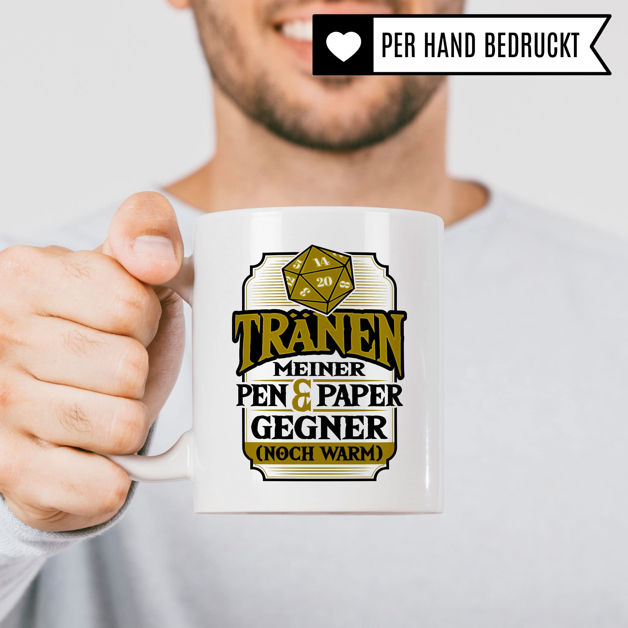 DnD Roleplay Tasse, Tränen meiner Pen & Paper Gegner (noch warm) Spruch, Rollenspiel Spruch D20 Dice Geschenk, Pen & Paper Tabletop D20 Motiv - RPG Dungeon Kaffee-Becher Geschenkidee