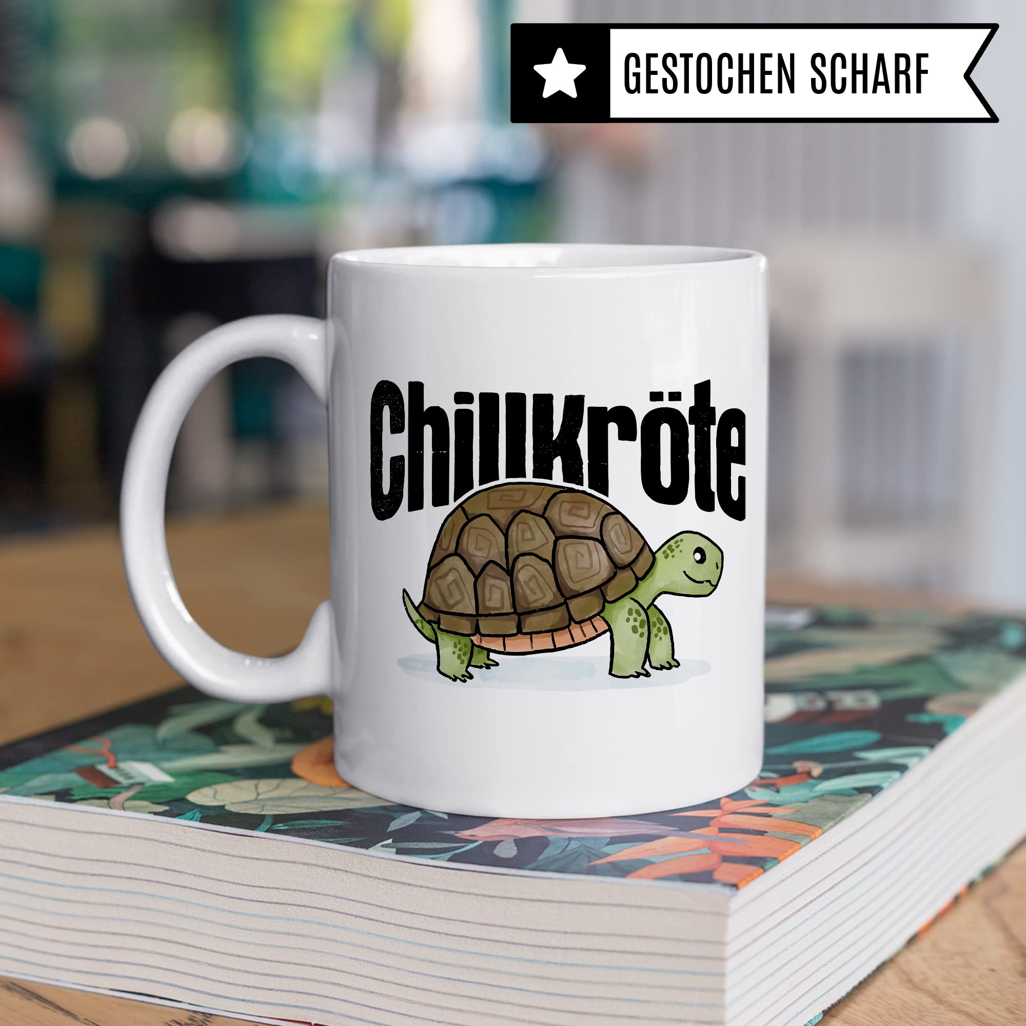 Chillkröte Tasse lustige Kaffeetasse mit Spruch Kaffee-Becher witzig Schildkröte Teetasse Humor Faulpelz Tasse