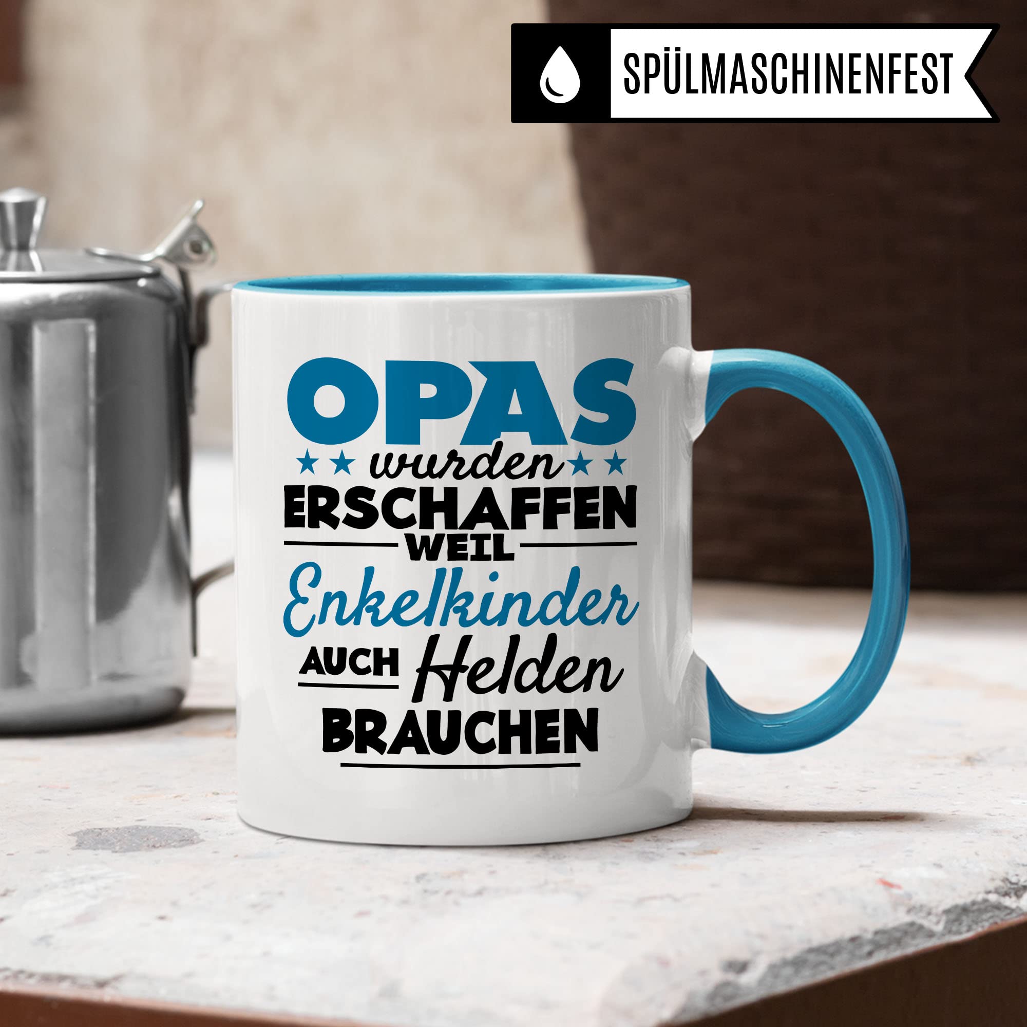 Opa Tasse - Opas wurden erschaffen weil Enkel-Kinder auch Helden brauchen - Geschenk Großvater Enkelkinder schöner Spruch Geschenkidee Enkel Kaffee-Becher