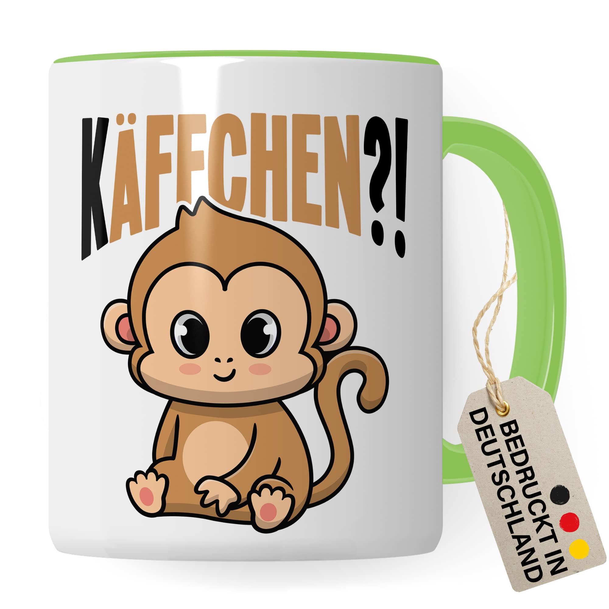 Käffchen Tasse Geschenk Kaffeetasse mit Spruch lustig Kaffee-Becher mit Affen-Motiv Teetasse Geschenkidee Kaffee-Liebhaber Kaffeetrinker und Kaffee-Fans Kaffee-Verehrer