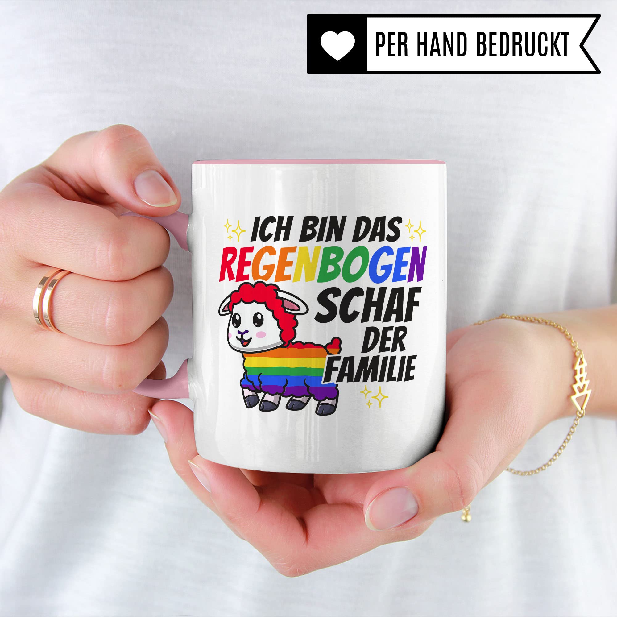 LGBTQI+ Tasse, Ich bin das Regenbogen Schaf der Familie, Gay Pride Geschenk Spruch lustig Motiv Geschenkidee Kaffeetasse outing LGBT queer schwul lesbisch Spruch