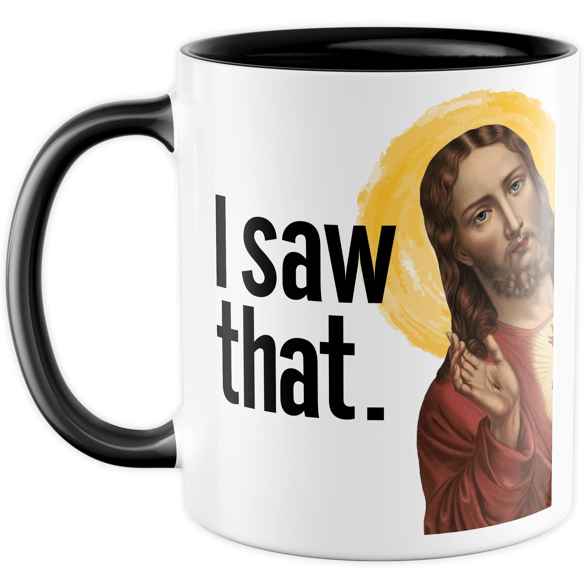 Jesus Tasse Meme Geschenkidee Humor Kaffeetasse mit lustigen Spruch Geschenk für Kollege Kaffeebecher Christus Peeking Becher