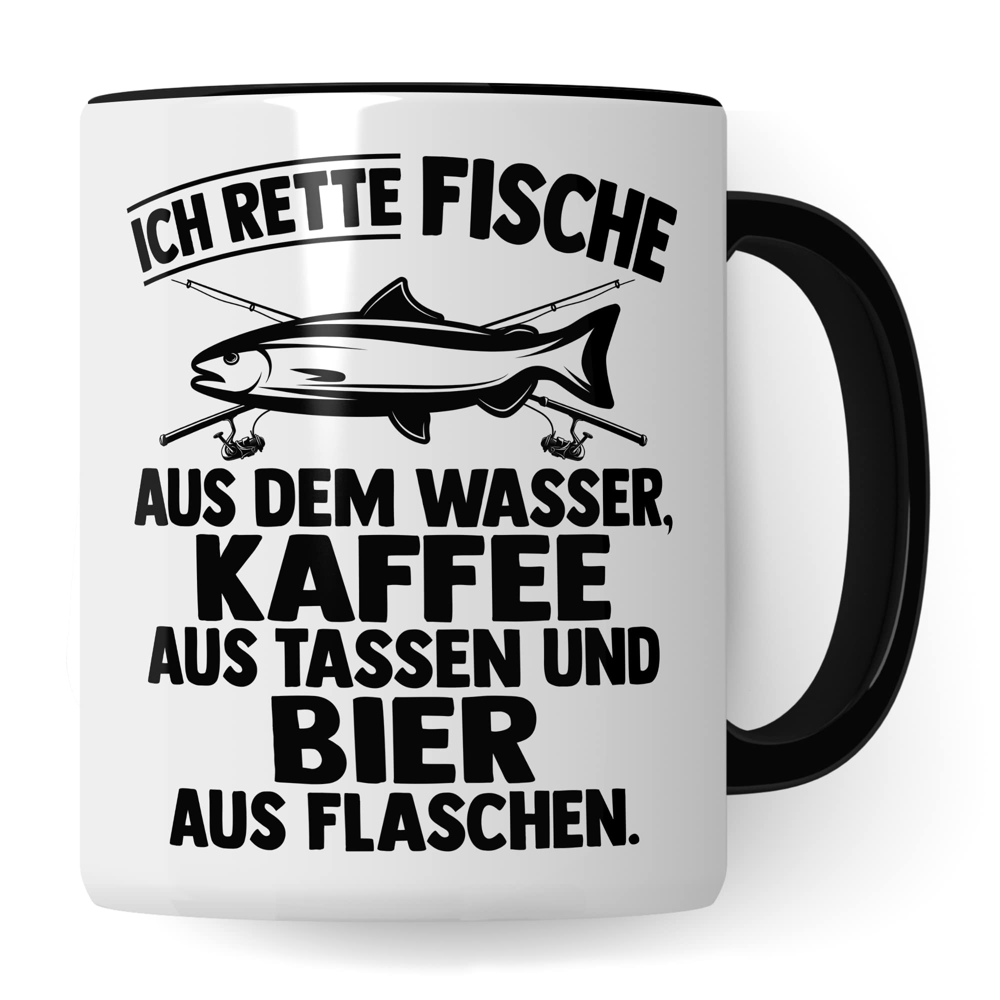 Angler Tasse Geschenk, Ich rette Fische aus dem Wasser, Kaffee aus der Tasse Bier aus der Flasche Geschenkidee Angler Fischer Kaffeetasse mit Spruch lustig Kaffee-Becher Fisch-Liebhaber