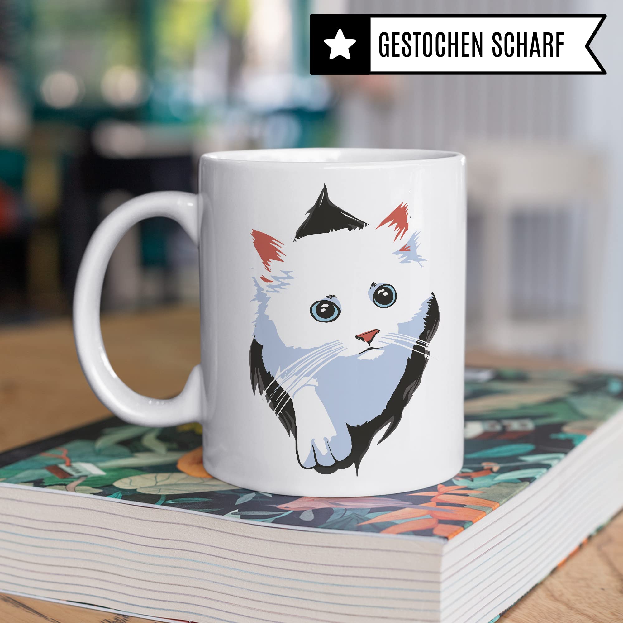 Tasse Katzen-Motiv, Geschenk Katzenliebhaber, süße Katzen-Tasse Motiv, Geschenk Kollegen Freund Freundin, lustige Katze Kater Katzenfreund Büro-Tasse