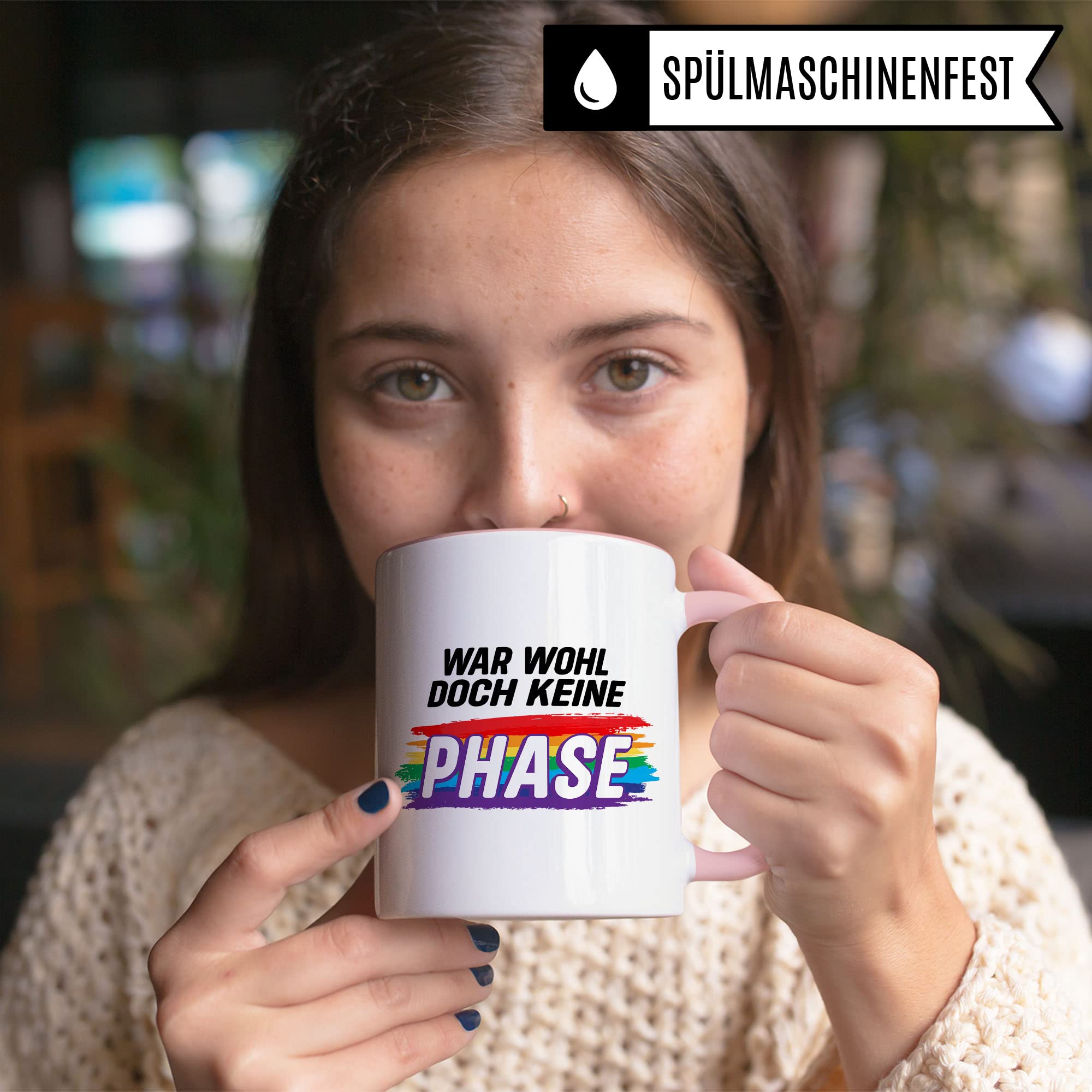 Tasse LGBTQI+ , War wohl doch keine Phase, Gay Pride Geschenk Spruch lustig Motiv Geschenkidee Kaffeetasse outing LGBT queer schwul lesbisch Spruch