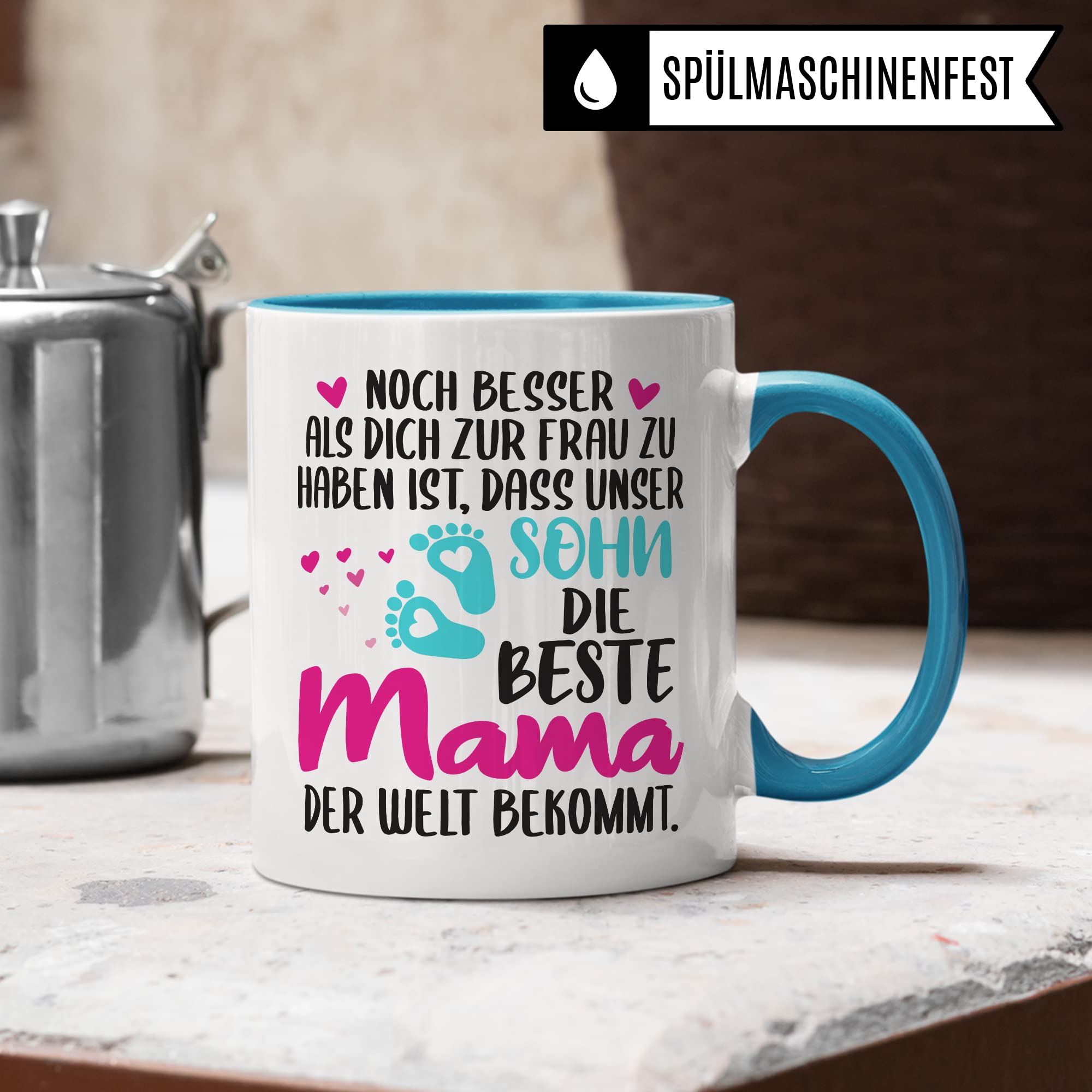 Schwangerschaft Tasse, Noch besser als dich zur Frau zu haben ist, dass unser Sohn die beste Mama der Welt bekommt, Geschenk Schwangere, Geschenkidee werdende Mutter Freundin, Mama 2023 Geschenk