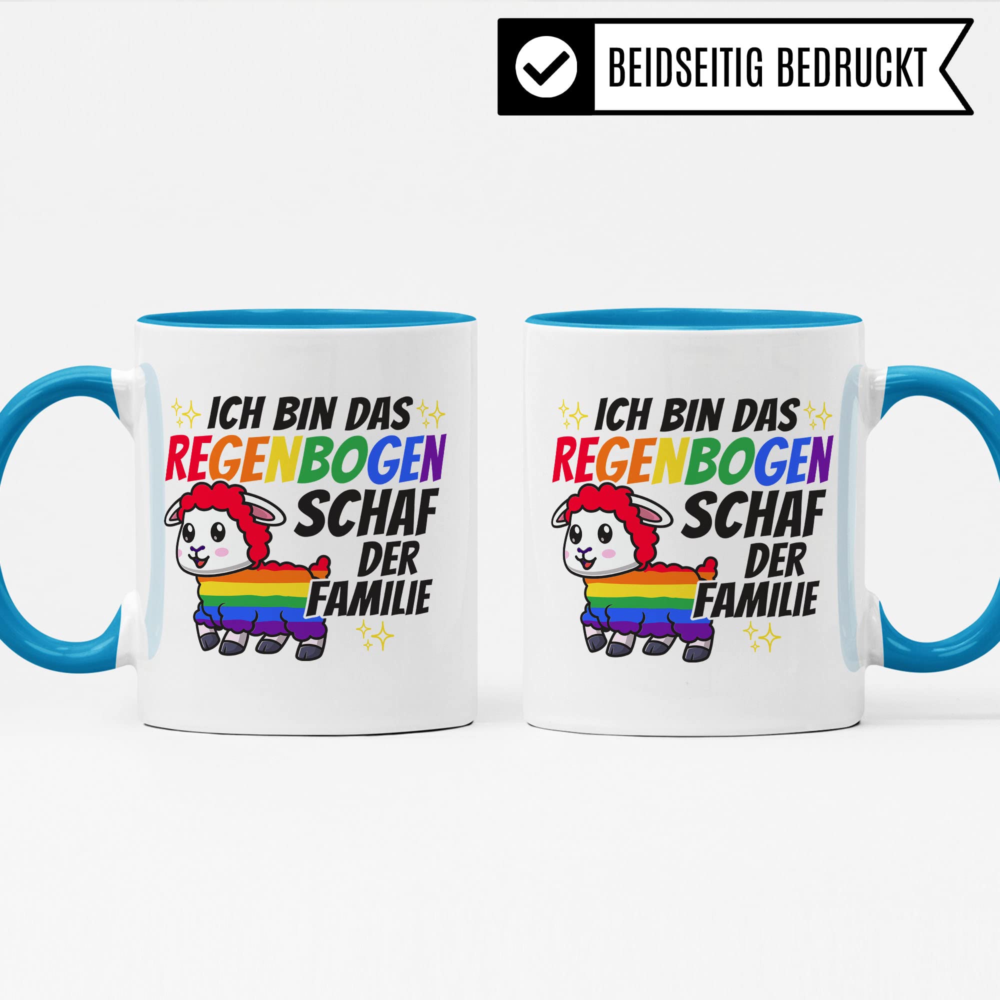 LGBTQI+ Tasse, Ich bin das Regenbogen Schaf der Familie, Gay Pride Geschenk Spruch lustig Motiv Geschenkidee Kaffeetasse outing LGBT queer schwul lesbisch Spruch