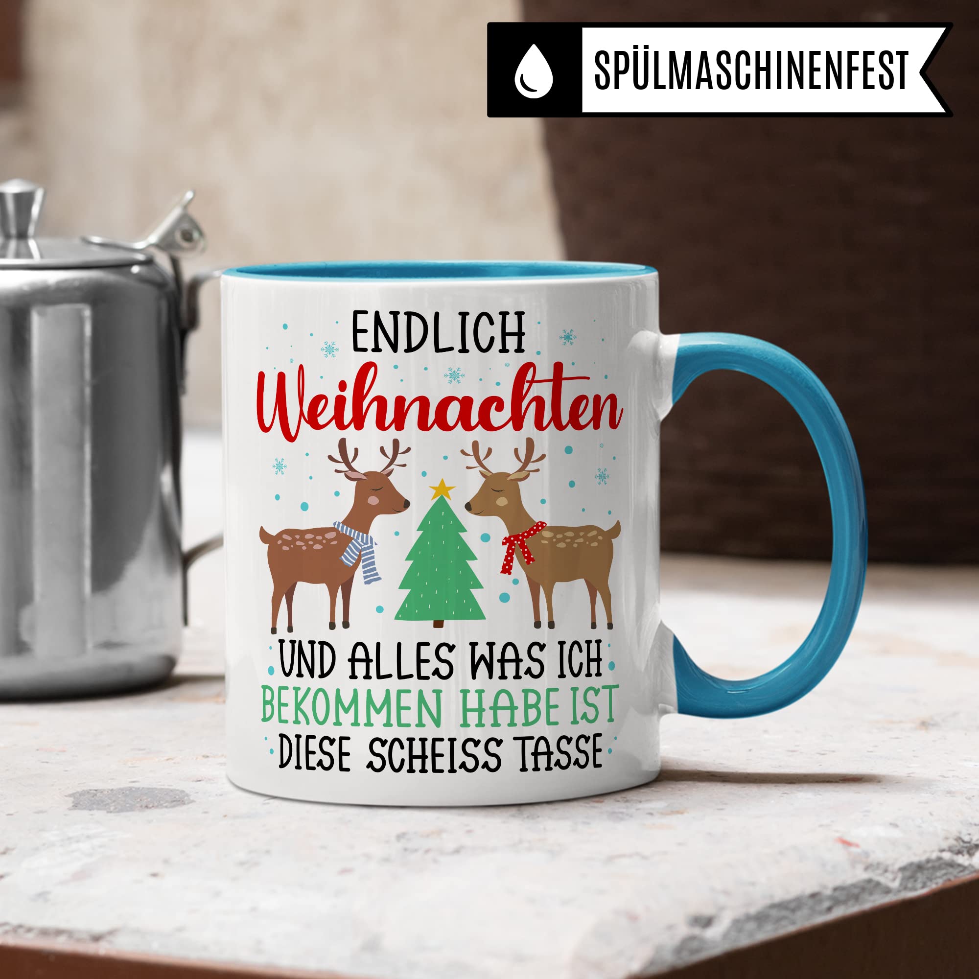 Weihnachten Tasse Geschenk Kaffeetasse Geschenkidee Humor Weihnachtstasse Sarkasmus Kaffee-Becher witziger Geschenkartikel Endlich Weihnachten alles was ich bekomm ist diese scheiß Tasse Spruch