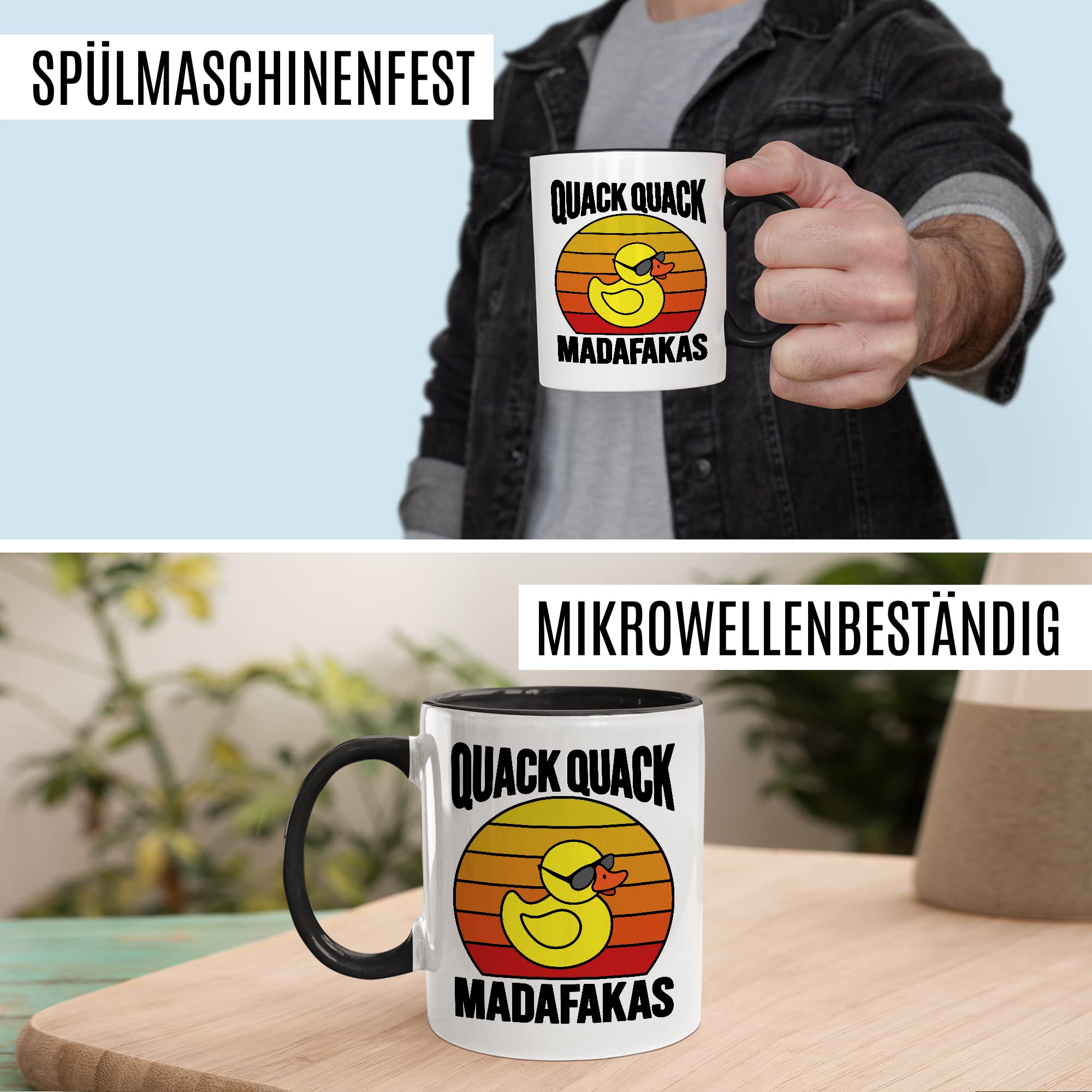 Lustige Tasse mit Spruch Kaffeetasse mit Spruch Kaffee-Becher Gummiente Humor Sarkasmus Teetasse Geschenk Kollegin Büro Geschenkidee Retro-Style Witz Quack Quack Madafakas