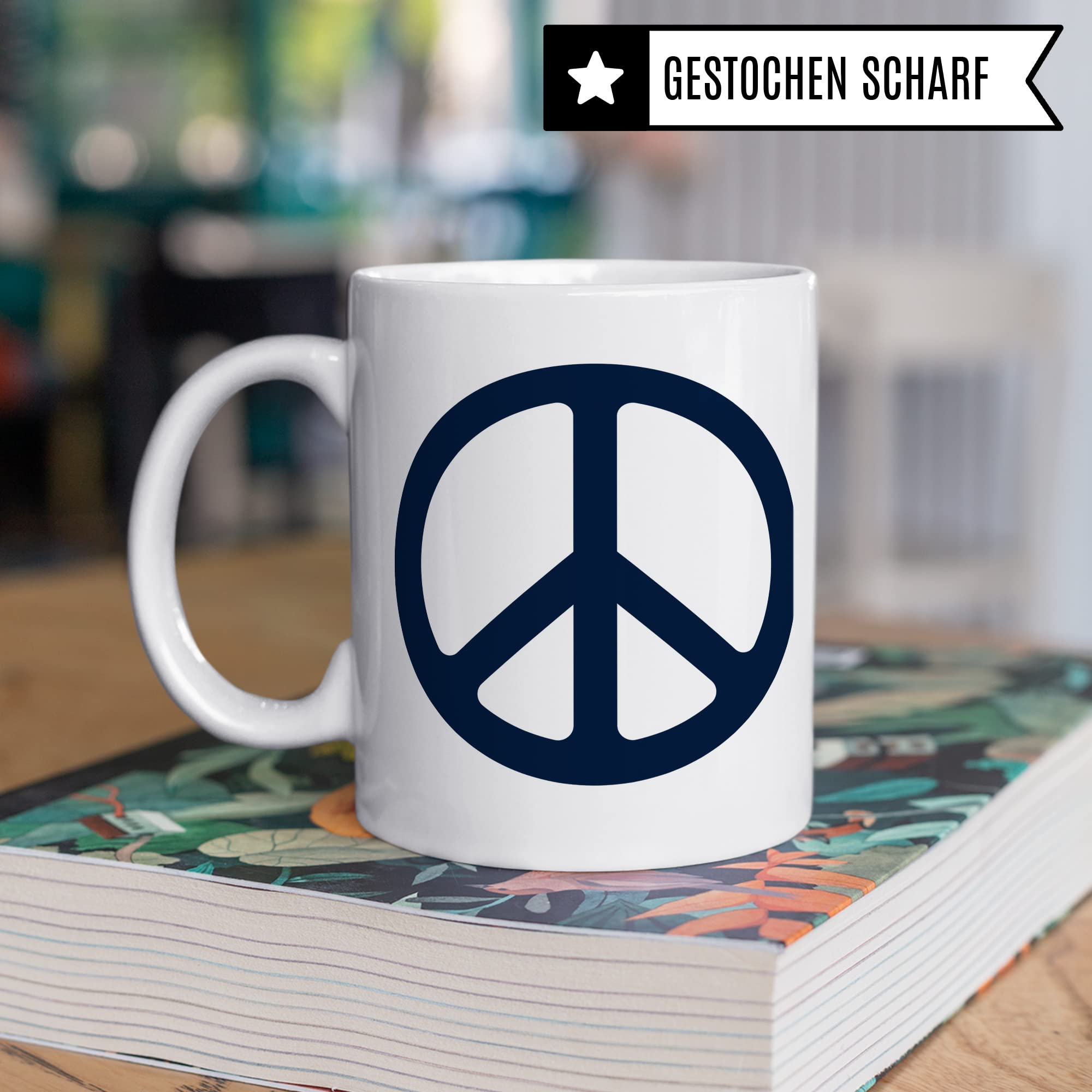 Tasse Peace Zeichen, Geschenk Frieden Geschenkidee Peace-Sign, in Deutschland handveredelter Friedenszeichen Kaffee-Becher