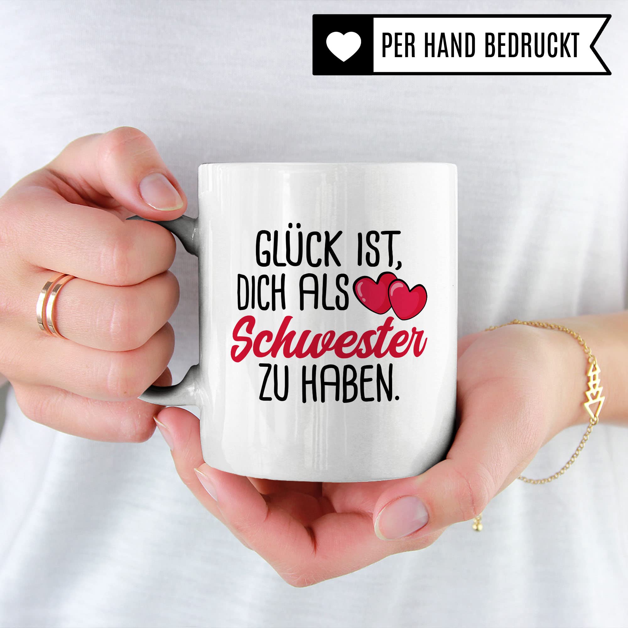 Schwester Tasse, Glück ist, dich als Schwester zu haben Spruch, Geschenk Schwester schöne Kaffee-Tasse Geschenkidee Geschwister-liebe